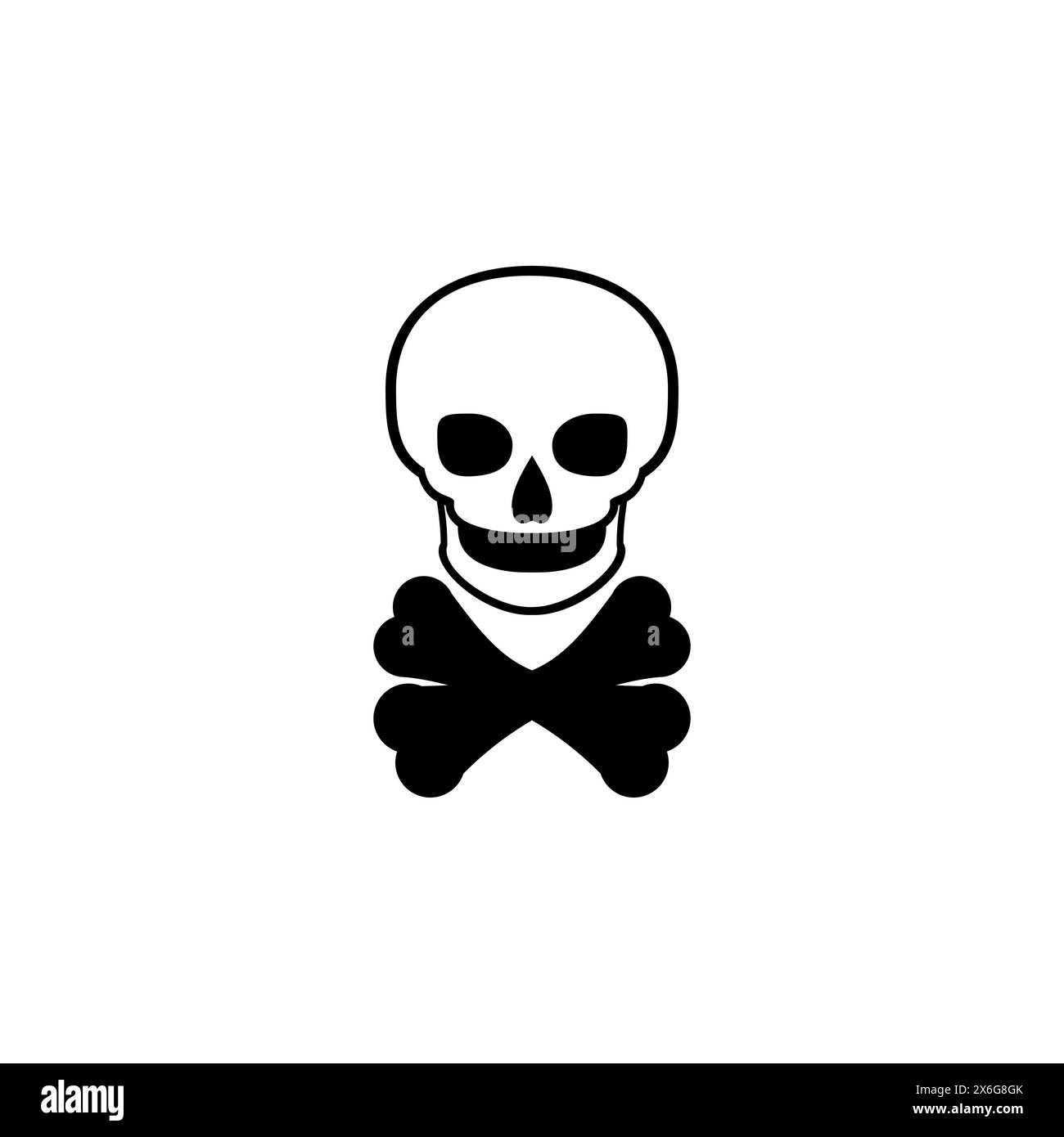 Teschio della morte con icona vettoriale piatta Crossbones. Simbolo solido semplice isolato su sfondo bianco. Teschio della morte con modello di disegno del segno Crossbones per W Illustrazione Vettoriale
