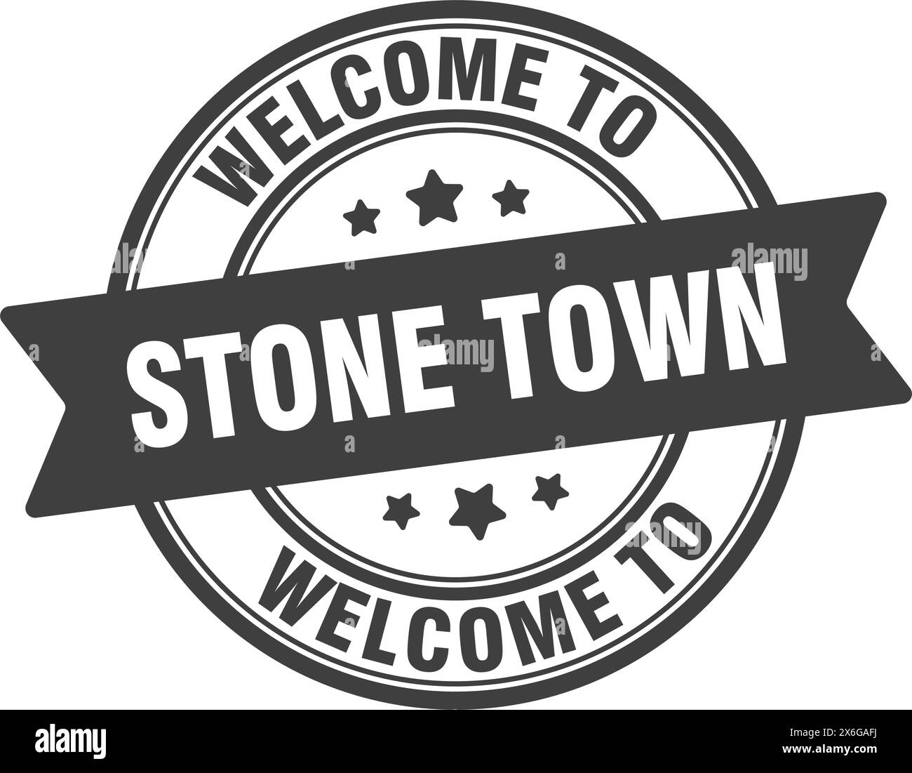 Benvenuto al francobollo di Stone Town. Stone Town insegna rotonda isolata su sfondo bianco Illustrazione Vettoriale