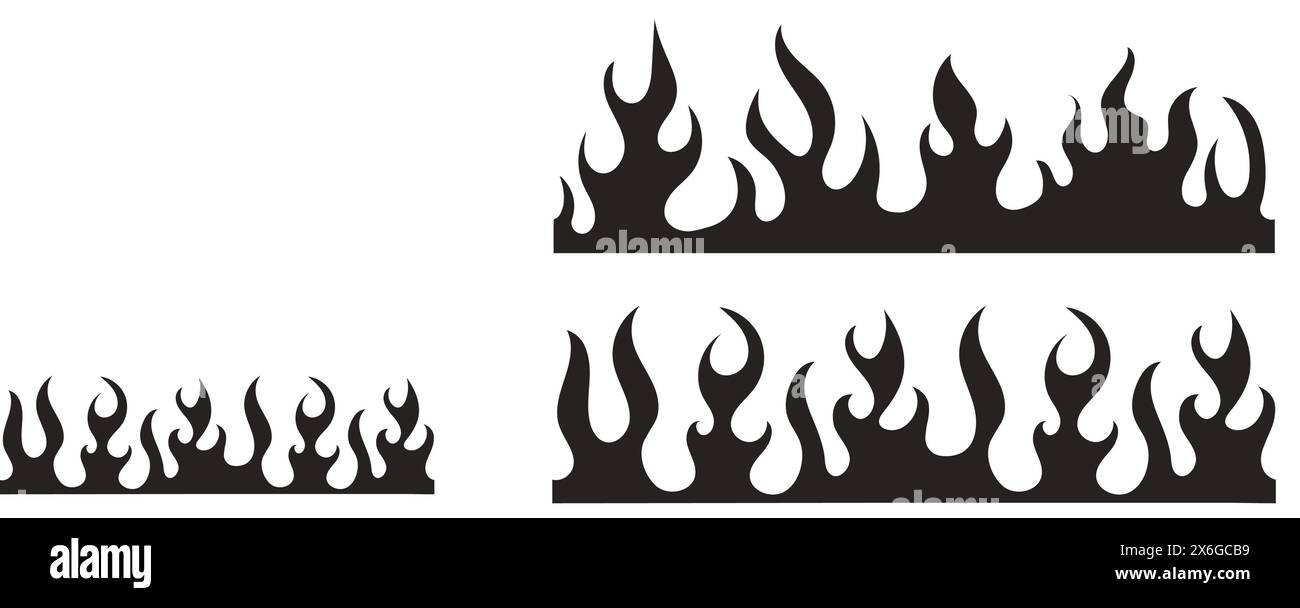 Tatuaggio neo tribale Flame linea di stampa calda y2k e silhouette motivo senza cuciture con ornamento retrò. Elementi di progettazione antincendio isolati su bianco. Illustrazione vettoriale Illustrazione Vettoriale