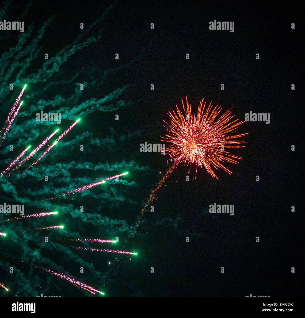 Colpo dei fuochi d'artificio nel cielo notturno Foto Stock