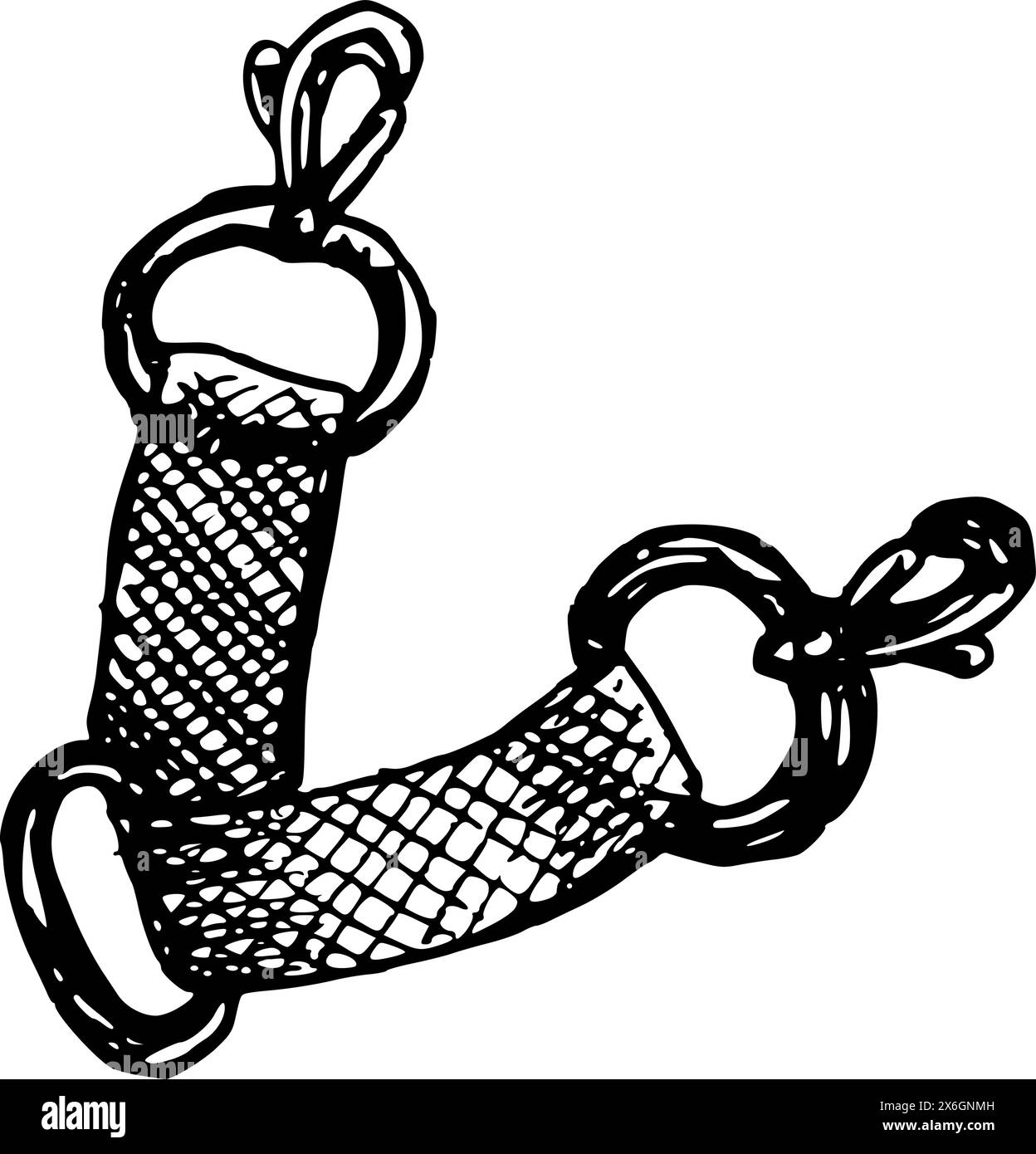 immagine vettoriale del nastro con moschettoni. Attrezzatura per equitazione. Isolato su sfondo bianco. Per biglietti, stampe, decorazioni Illustrazione Vettoriale