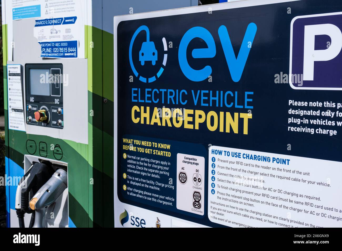 Punto di ricarica per veicoli elettrici a Newquay in Cornovaglia nel Regno Unito. Foto Stock