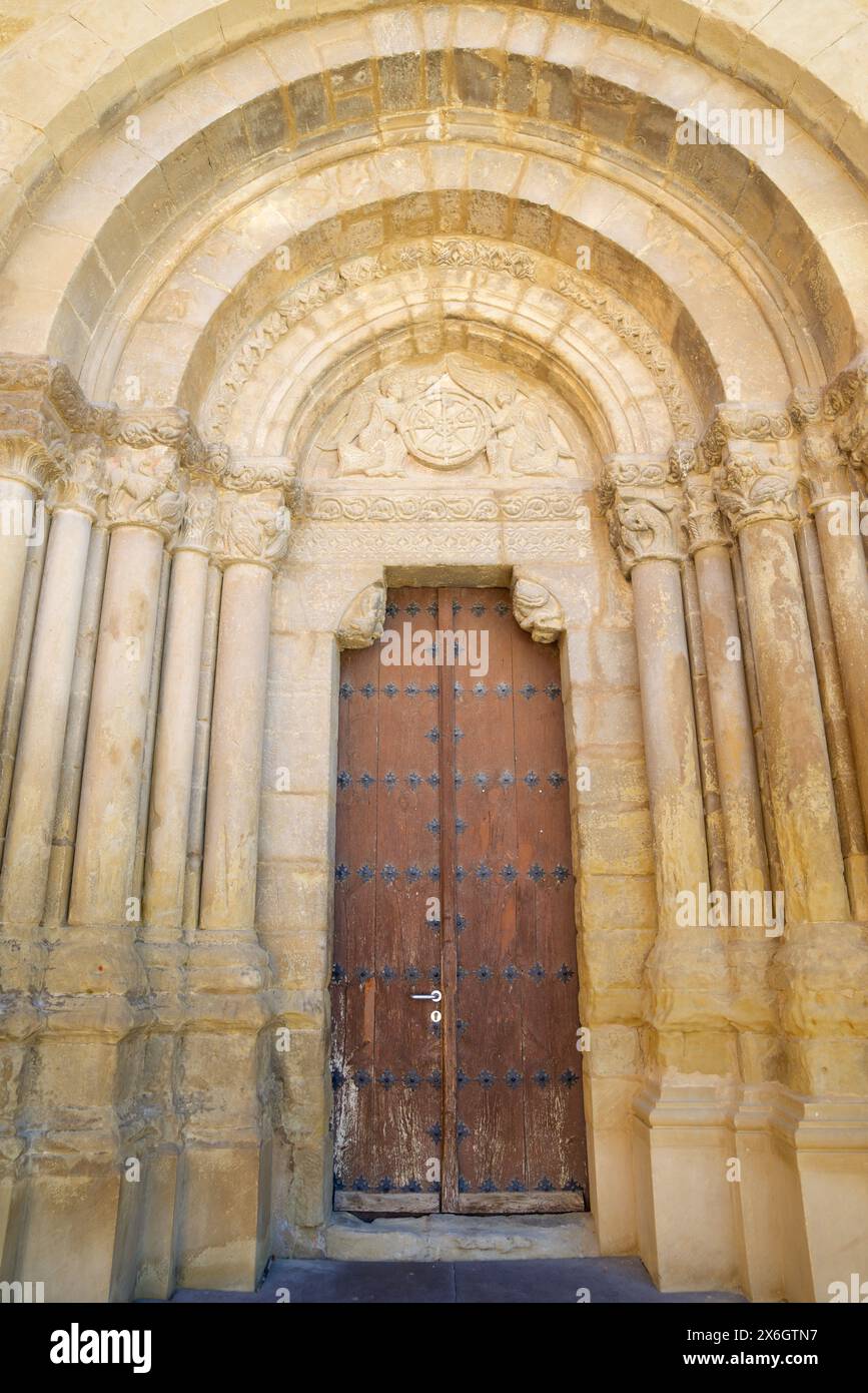 Chiesa romanica di San Salvatore a Ejea de Los Caballeros, Aragona in Spagna. Foto Stock