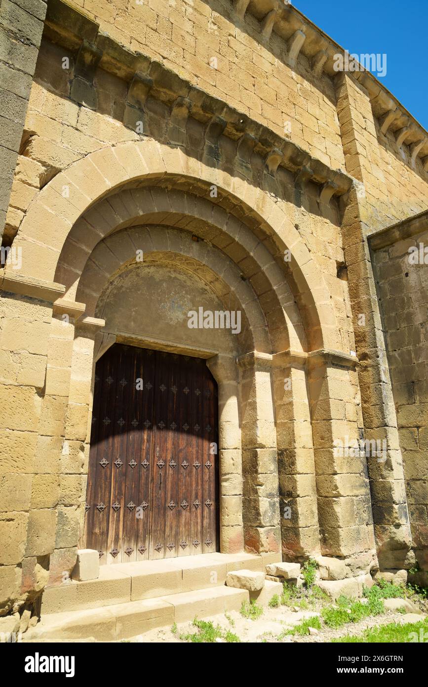 Chiesa romanica di San Giovanni a Uncastillo, Aragona in Spagna. Foto Stock