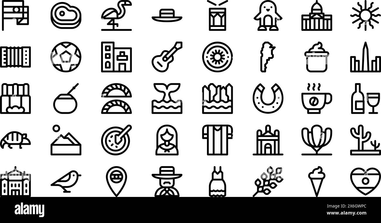 La raccolta Argentina Icons è un'illustrazione vettoriale con traccia modificabile. Illustrazione Vettoriale