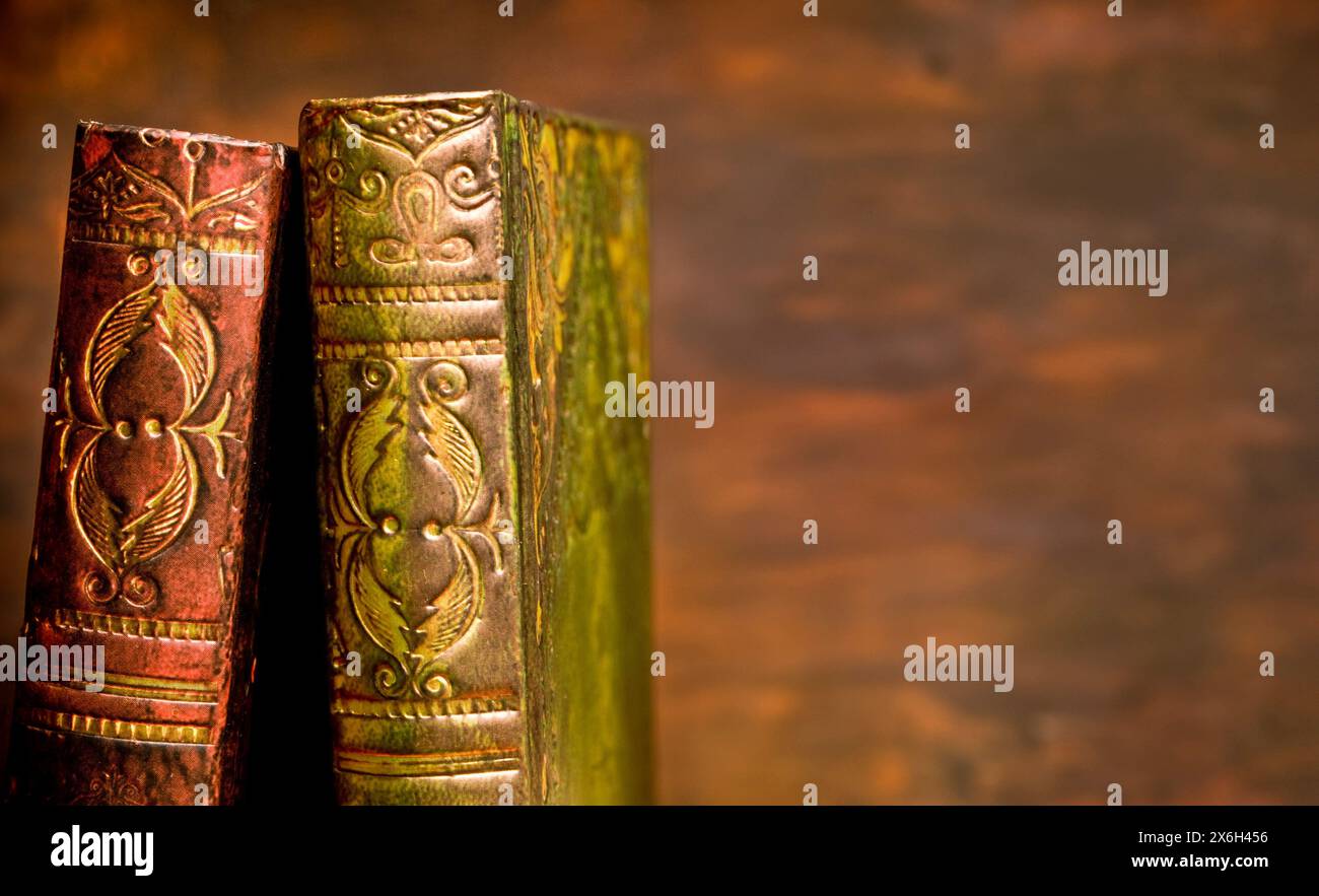 libri antichi con spazio di copia per il testo Foto Stock