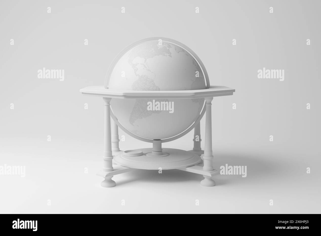 Globo celeste bianco su sfondo bianco monocromatico e minimalista. Concetto di astronomia, calcoli astrologici e studio delle costellazioni Foto Stock
