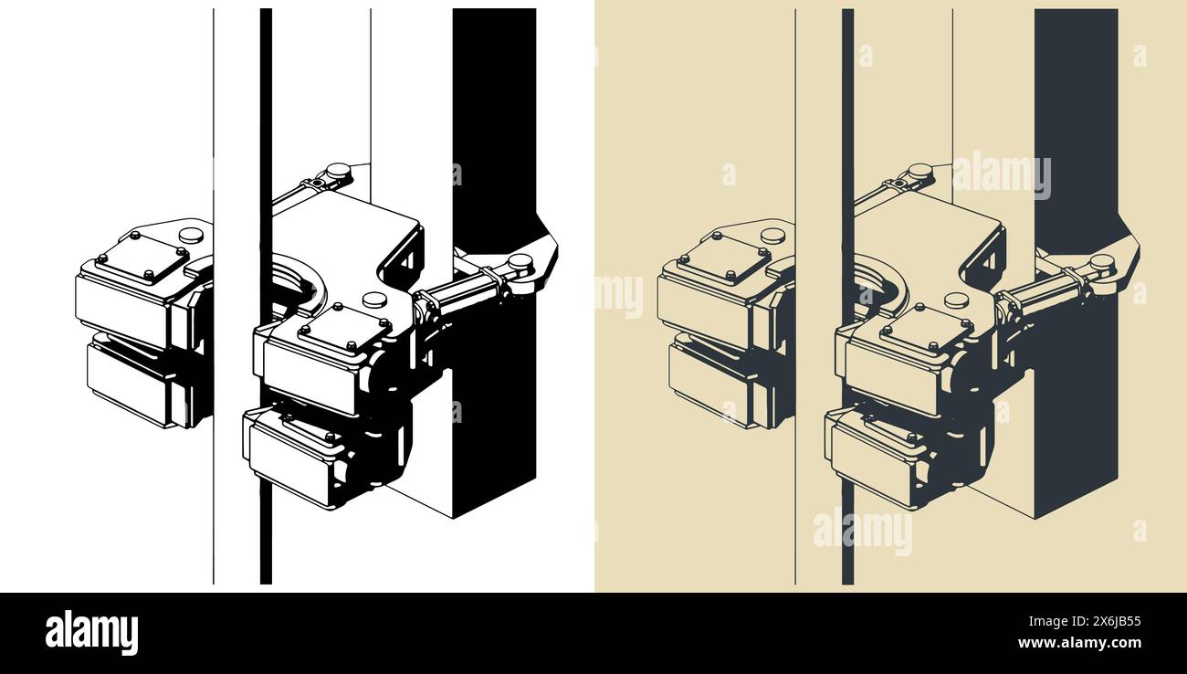 Illustrazioni vettoriali stilizzate di un morsetto modulare per perforatrici doppie Illustrazione Vettoriale