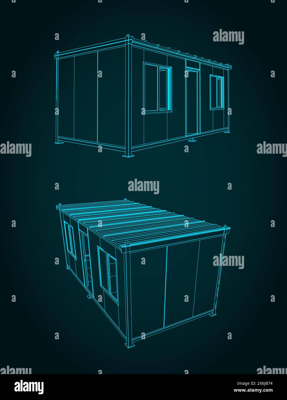 Illustrazioni vettoriali stilizzate di disegni di una casa container Illustrazione Vettoriale