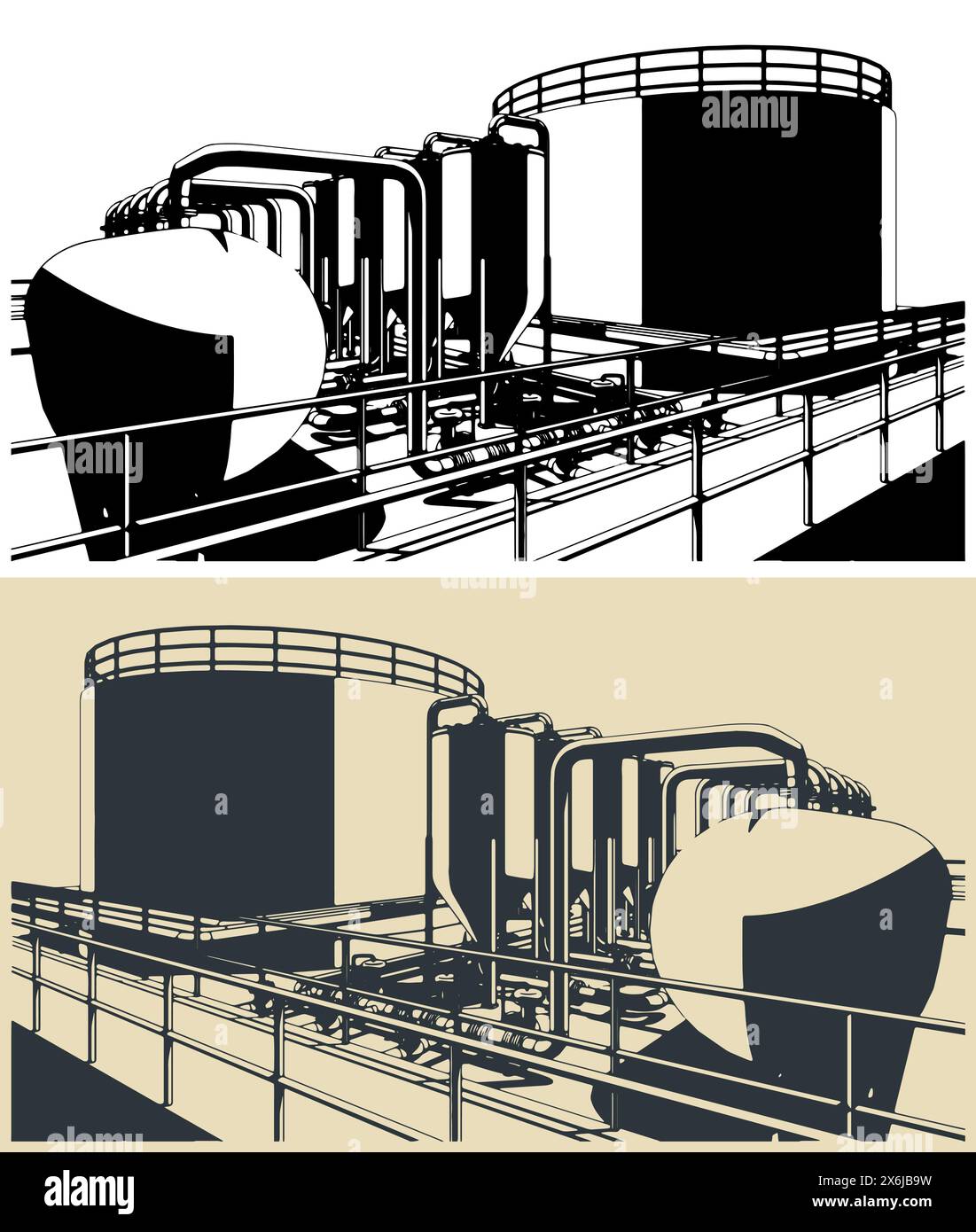 Illustrazioni vettoriali stilizzate di raffineria Illustrazione Vettoriale