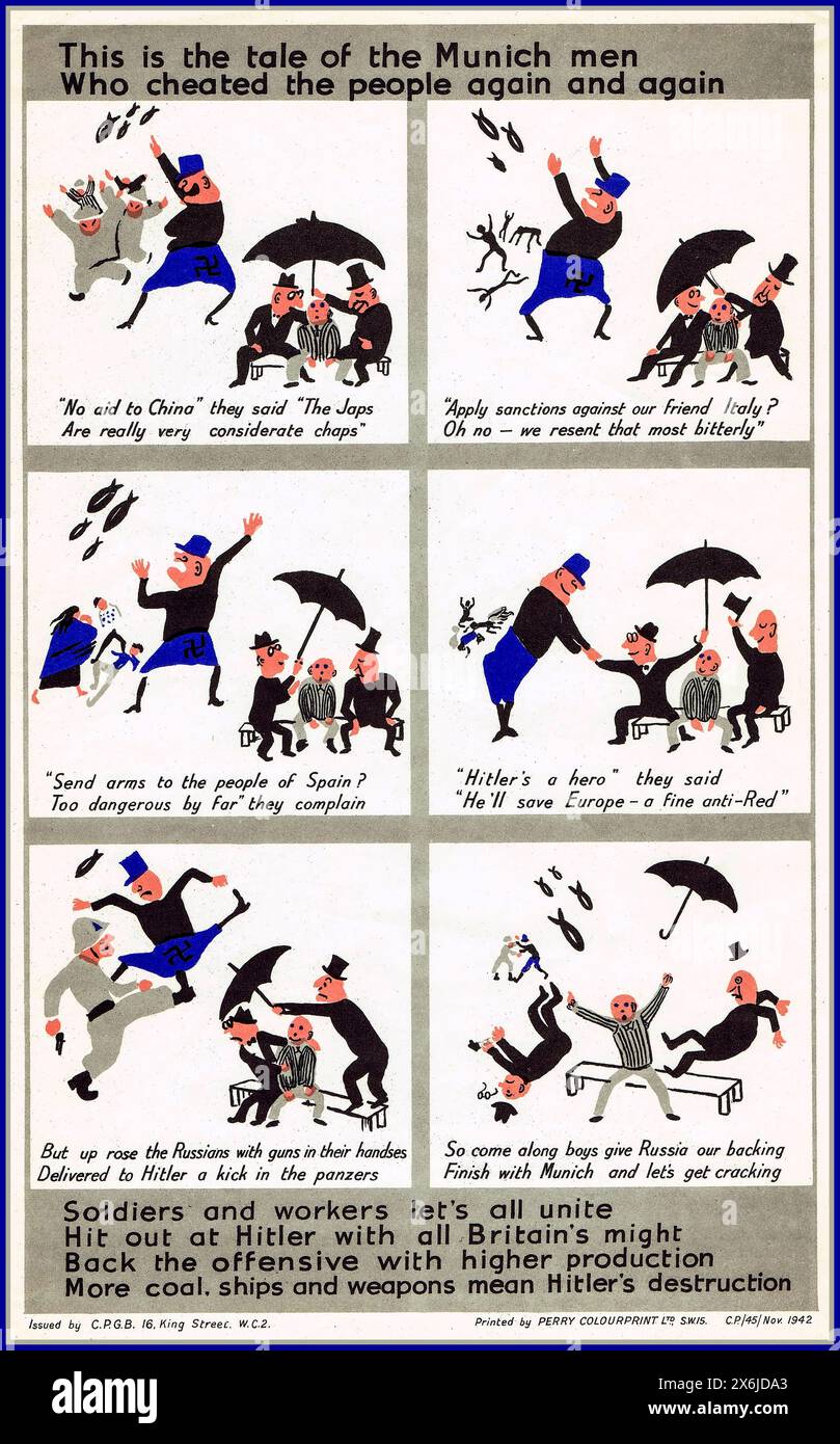 Manifesto di propaganda anti-nazista/pro URSS Russia della seconda guerra mondiale. Soldati e lavoratori uniamo tutti - colpire Hitler con tutte le forze della Gran Bretagna - sostenere l'offensiva con una maggiore produzione - più carbone, navi e armi significano la distruzione di Hitler, Regno Unito, seconda guerra mondiale 1942, opere d'arte di Elizabeth Shaw Foto Stock