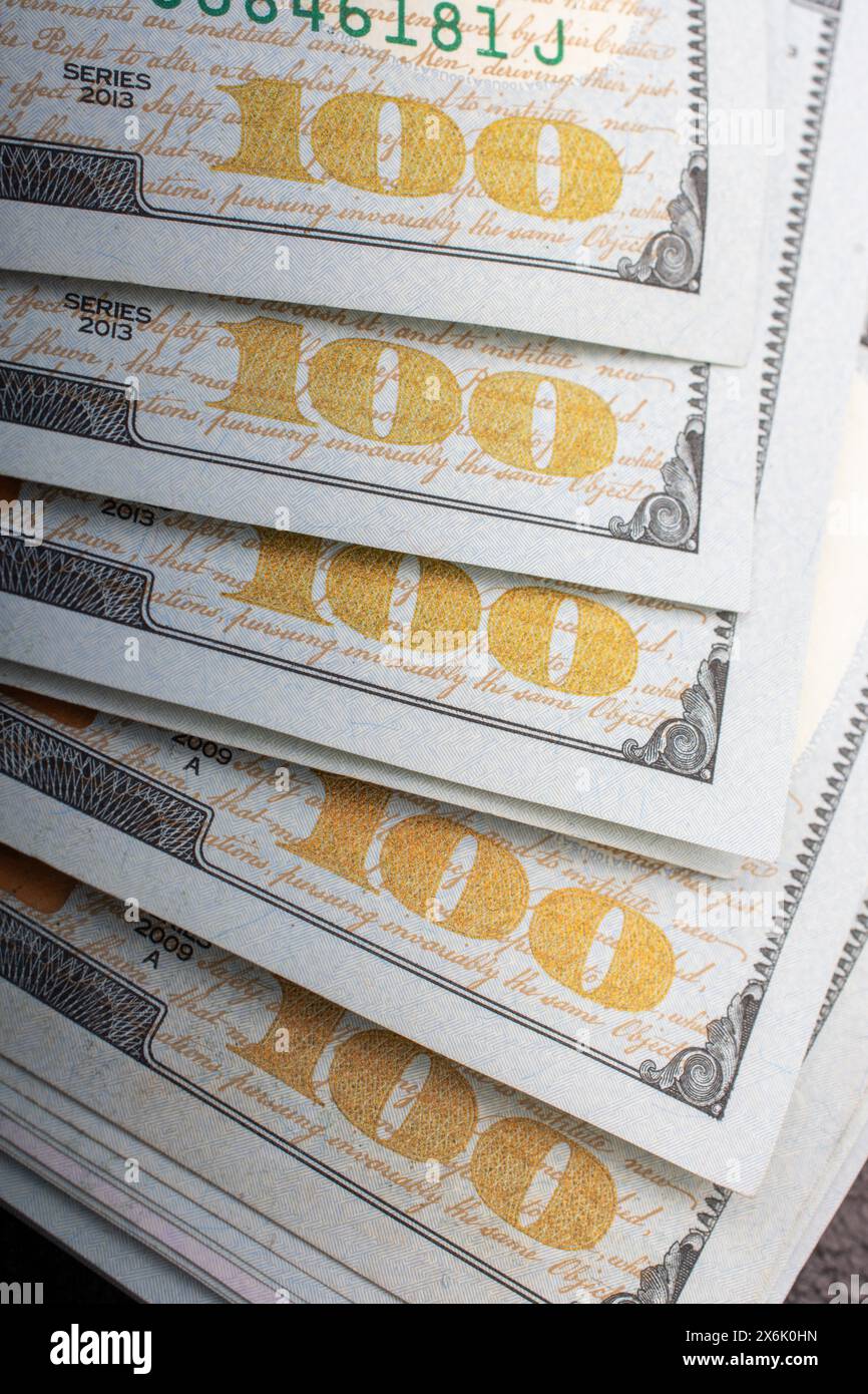 Dollari Americani Cash Money. Banconote da cento dollari Foto Stock