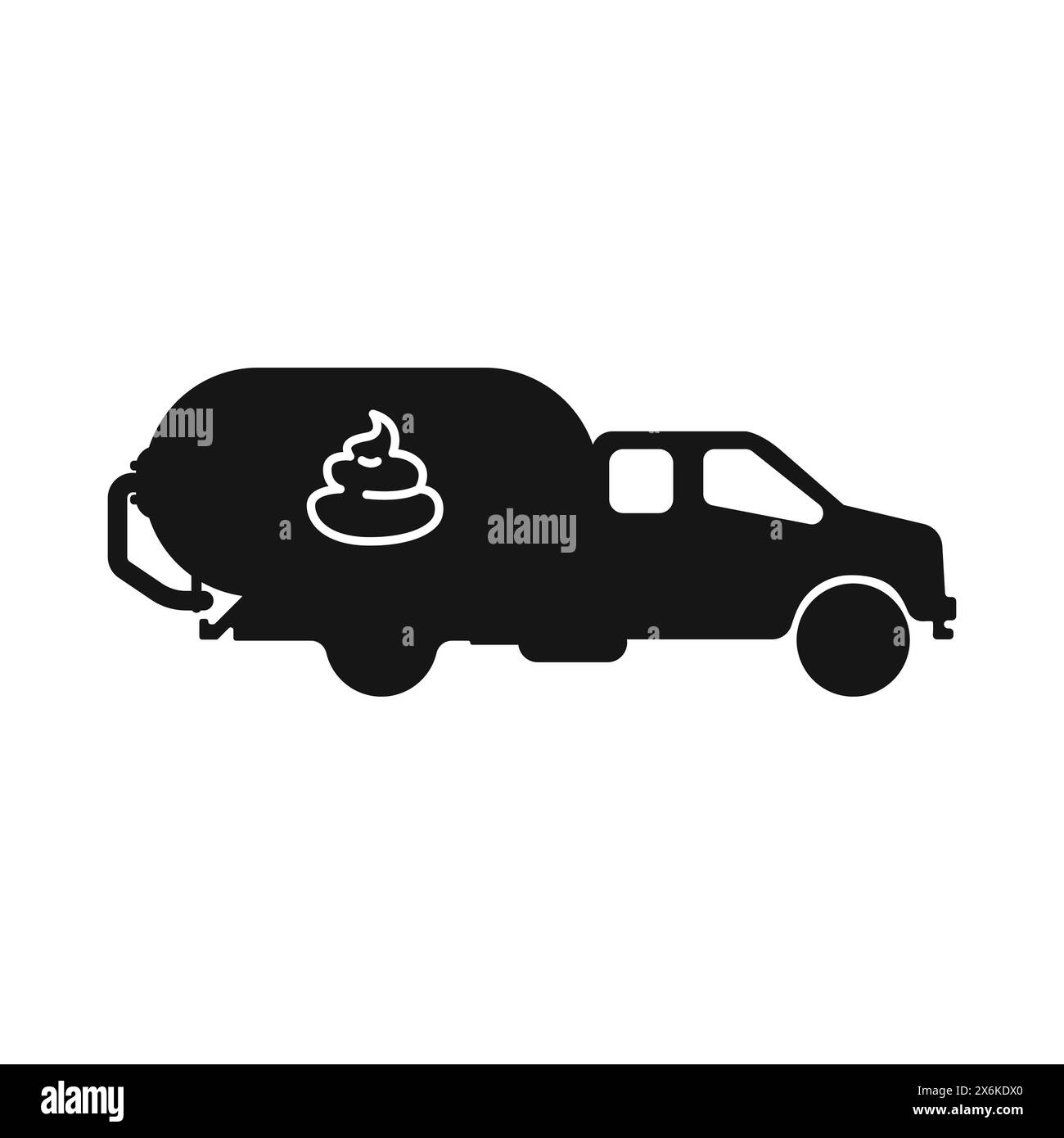 Logo trasporto merci. Pompaggio delle fogne con una fogna. Icona trasporto. Auto nera, vettore di camion. Illustrazione vettoriale. Illustrazione Vettoriale