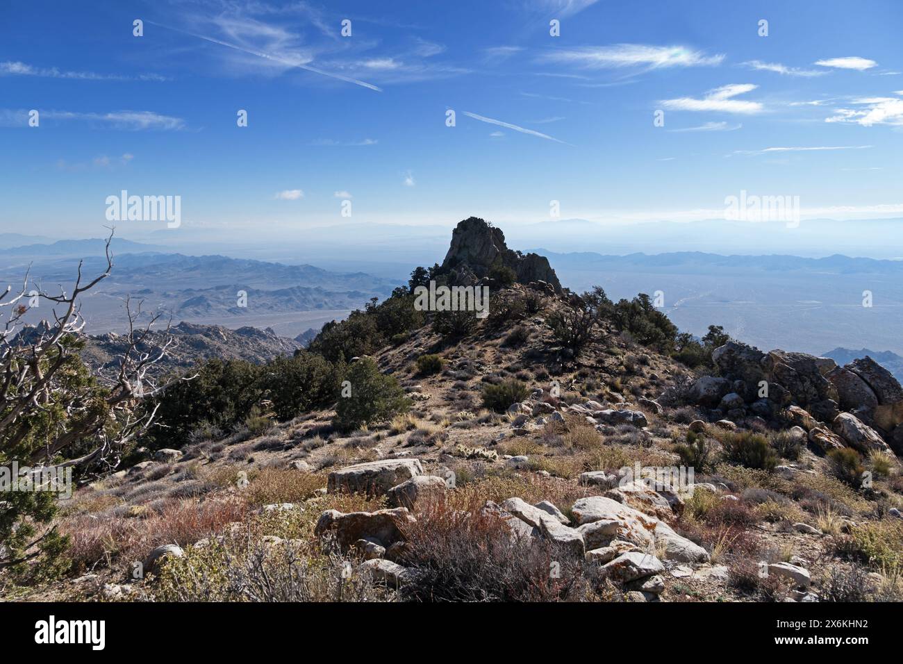 Immagine del Pinnacolo di granito preso dalla cima della Granite Mountain nel deserto della California Foto Stock