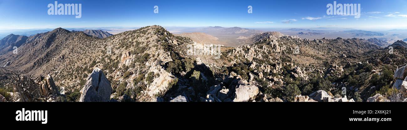 panorama dalla cima del Granite Pinnacle vicino a Granite Mountain nell'East Mojave National Scenic area della California meridionale Foto Stock