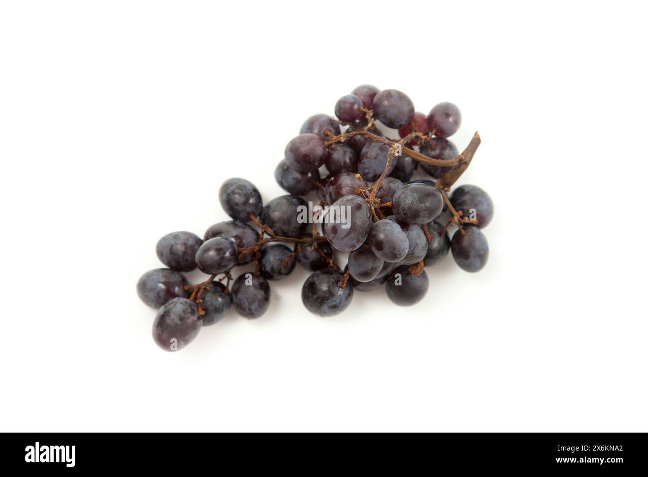 Grande mazzo di uva blu scuro maturo isolato su fondo bianco. Uva da vino viola con ombra morbida isolata sul bianco. Foto Stock