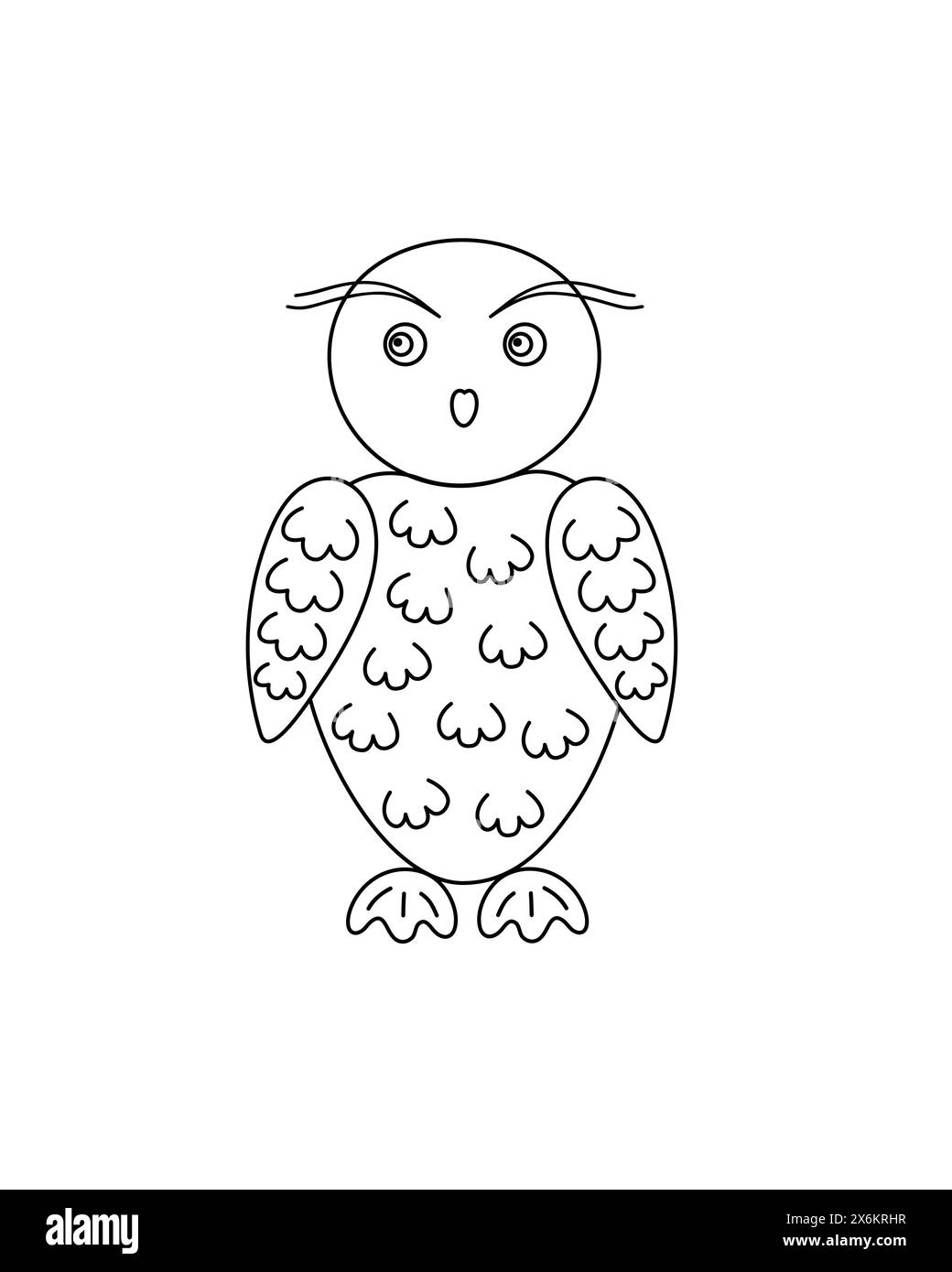 Gufo carino contorno semplice a doodle illustrazione vettoriale disegnata a mano, personaggio della fiaba di Halloween del piccolo uccello selvatico della foresta, immagine di un animale stagionale autunnale per poster, biglietto d'auguri, invito Illustrazione Vettoriale