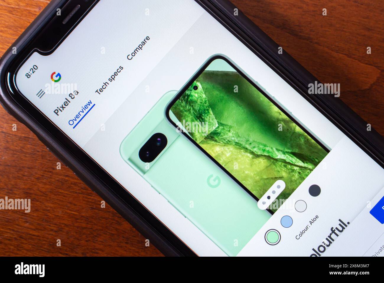 Sito Web Google Pixel 8a. Google Pixel 8a è uno smartphone economico che offre molte funzioni disponibili nei modelli di punta di Google, ma a un prezzo inferiore Foto Stock