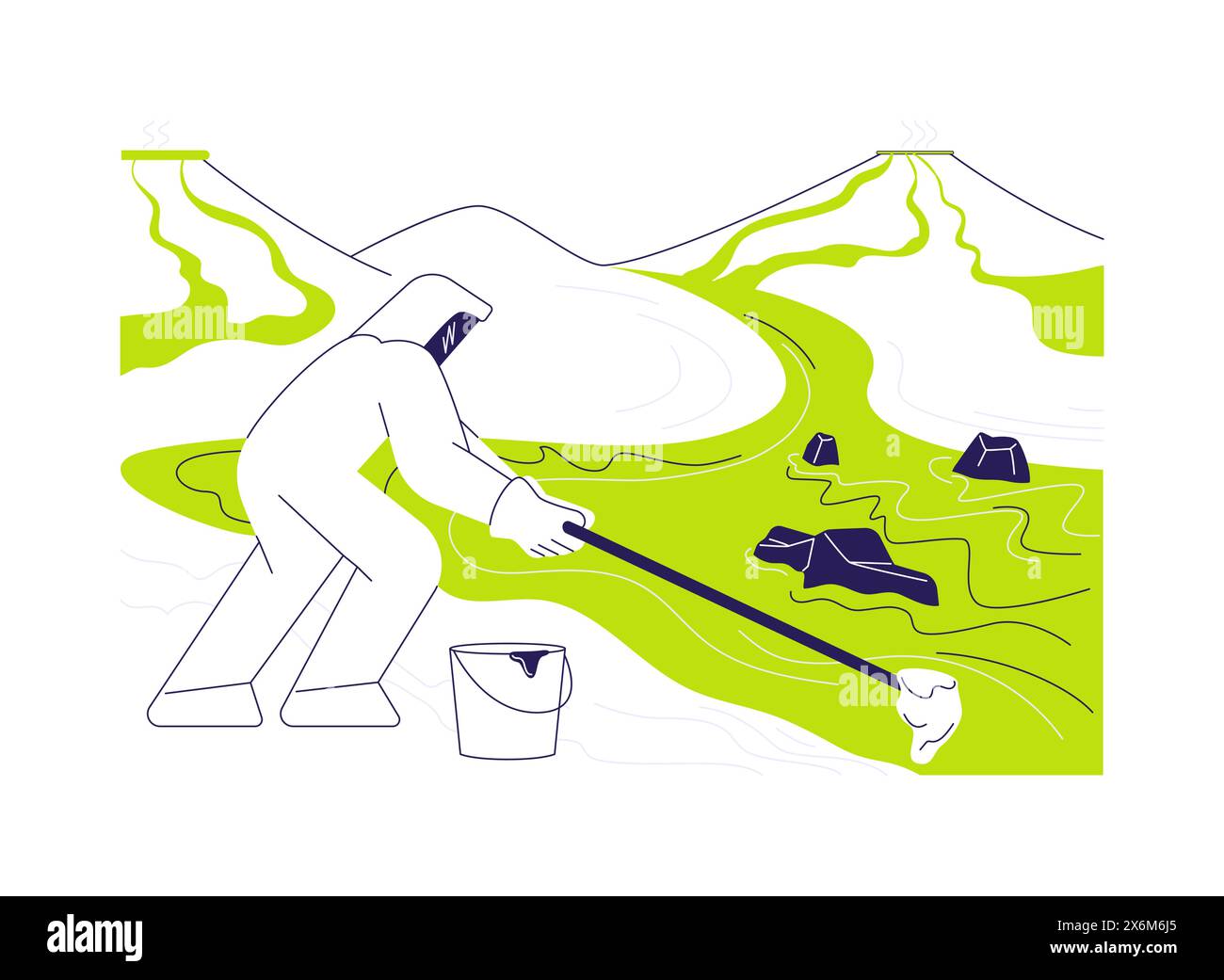 Illustrazione del vettore astratto del concetto di volcanologo. Vulcanologo professionista che campiona lava, industria ecologia, scienze ambientali, geologi acti Illustrazione Vettoriale