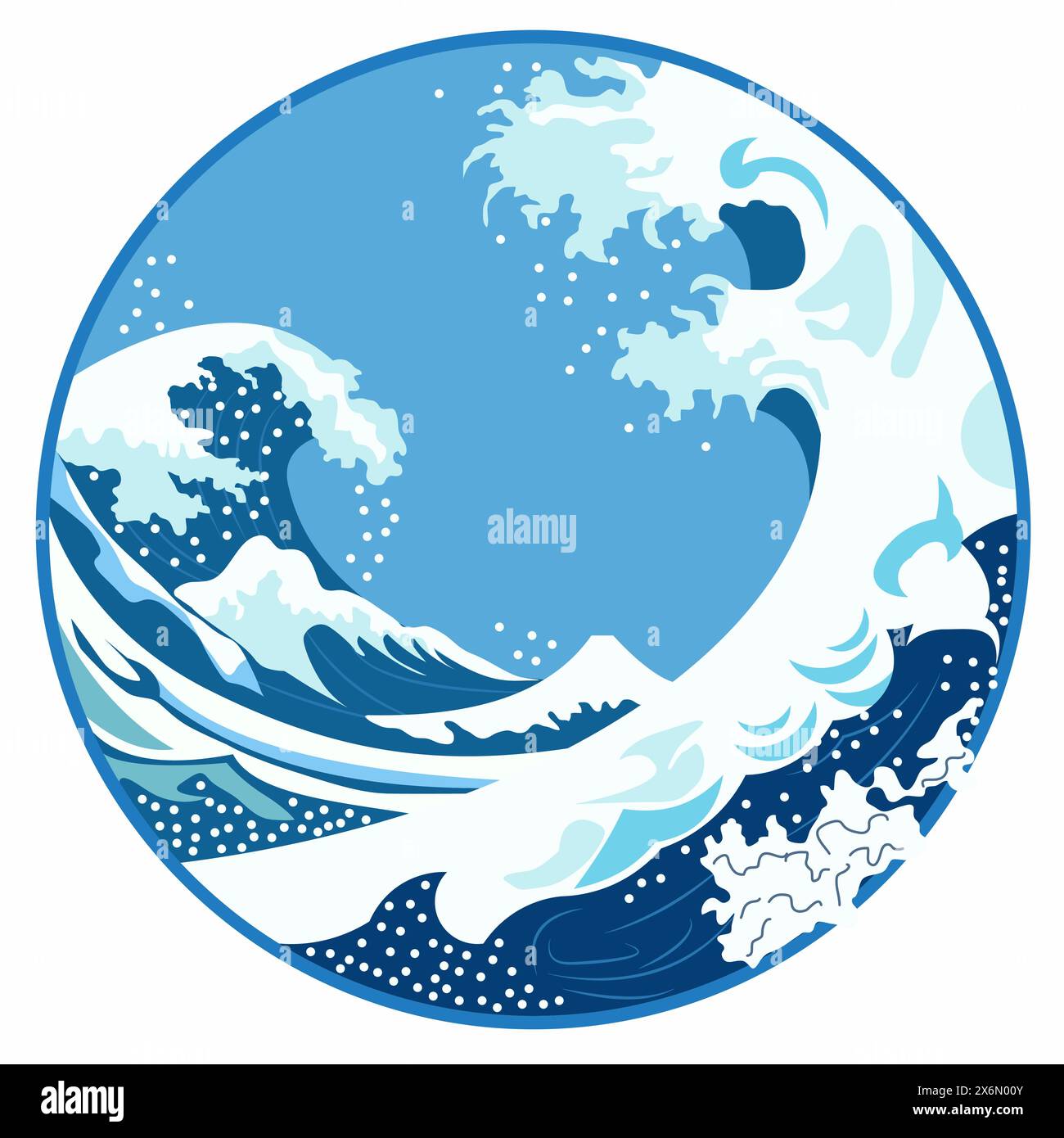 Sfondo Circle Frame con onde d'acqua Blue Sea Ocean in estate Illustrazione Vettoriale