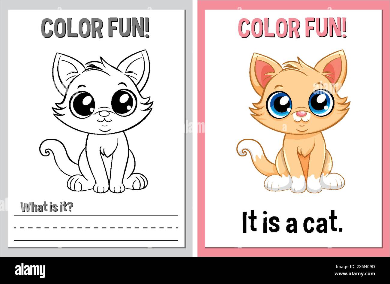 Pagine didattiche da colorare con un gatto carino Illustrazione Vettoriale