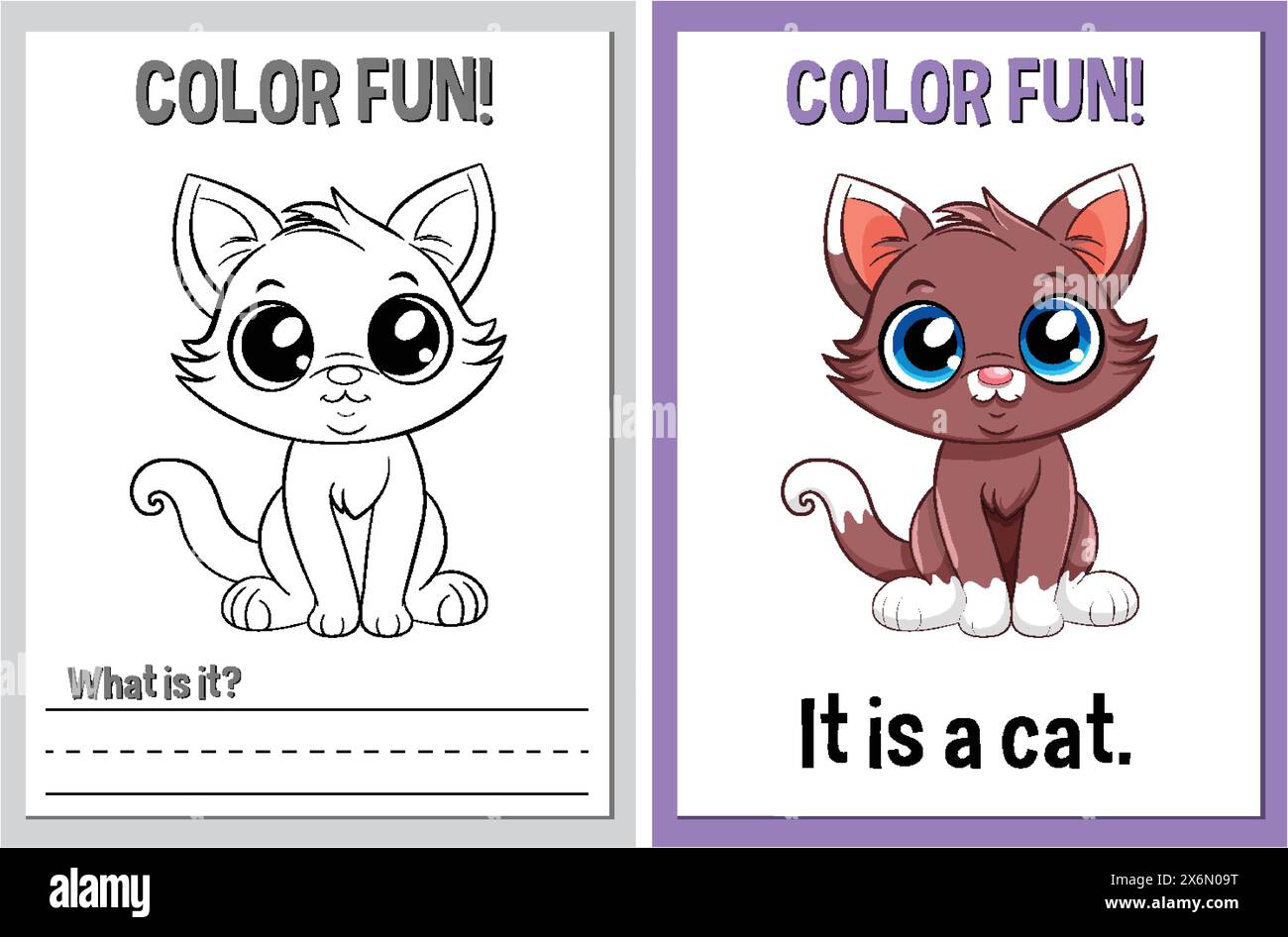 Pagine di libri da colorare con adorabili gatti Illustrazione Vettoriale