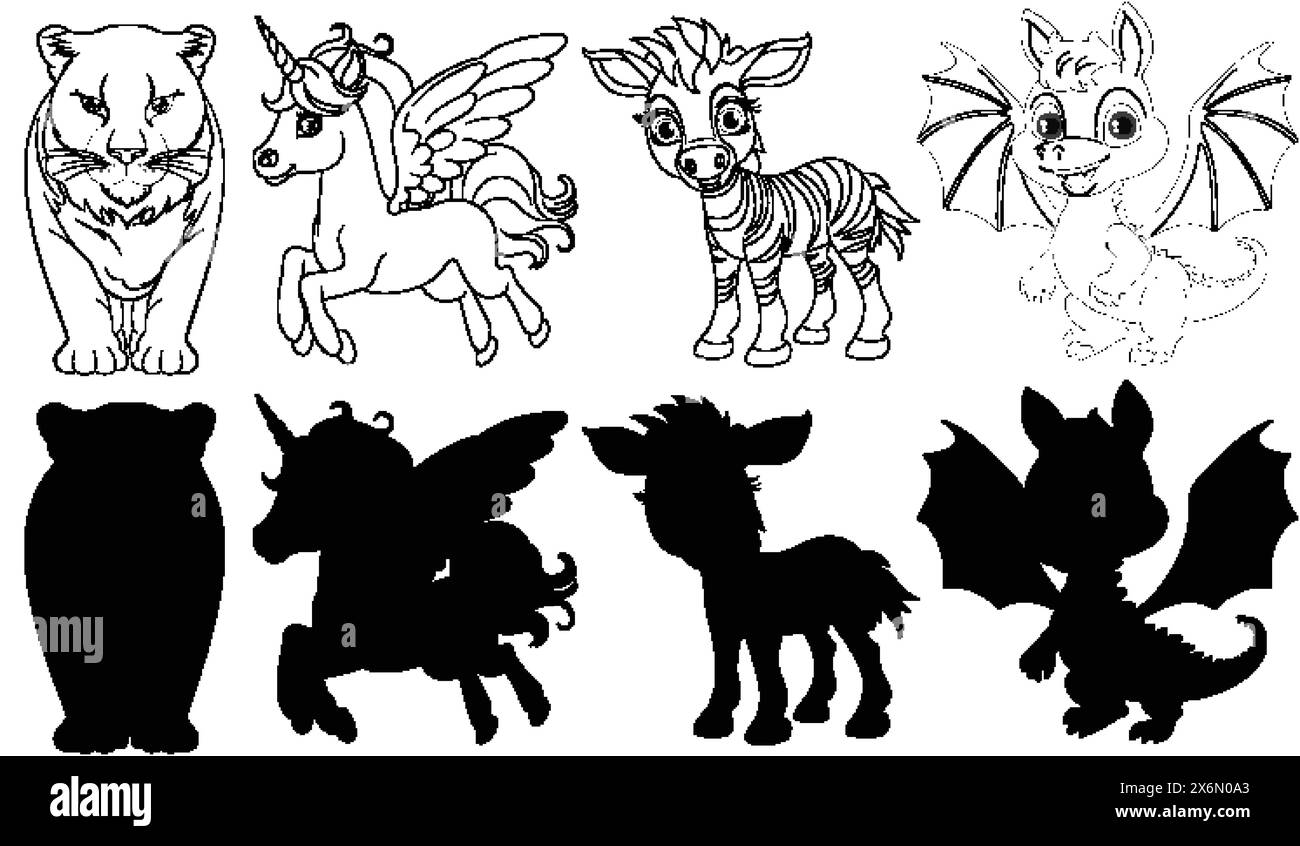 Illustrazioni vettoriali di vari animali e creature mitiche Illustrazione Vettoriale