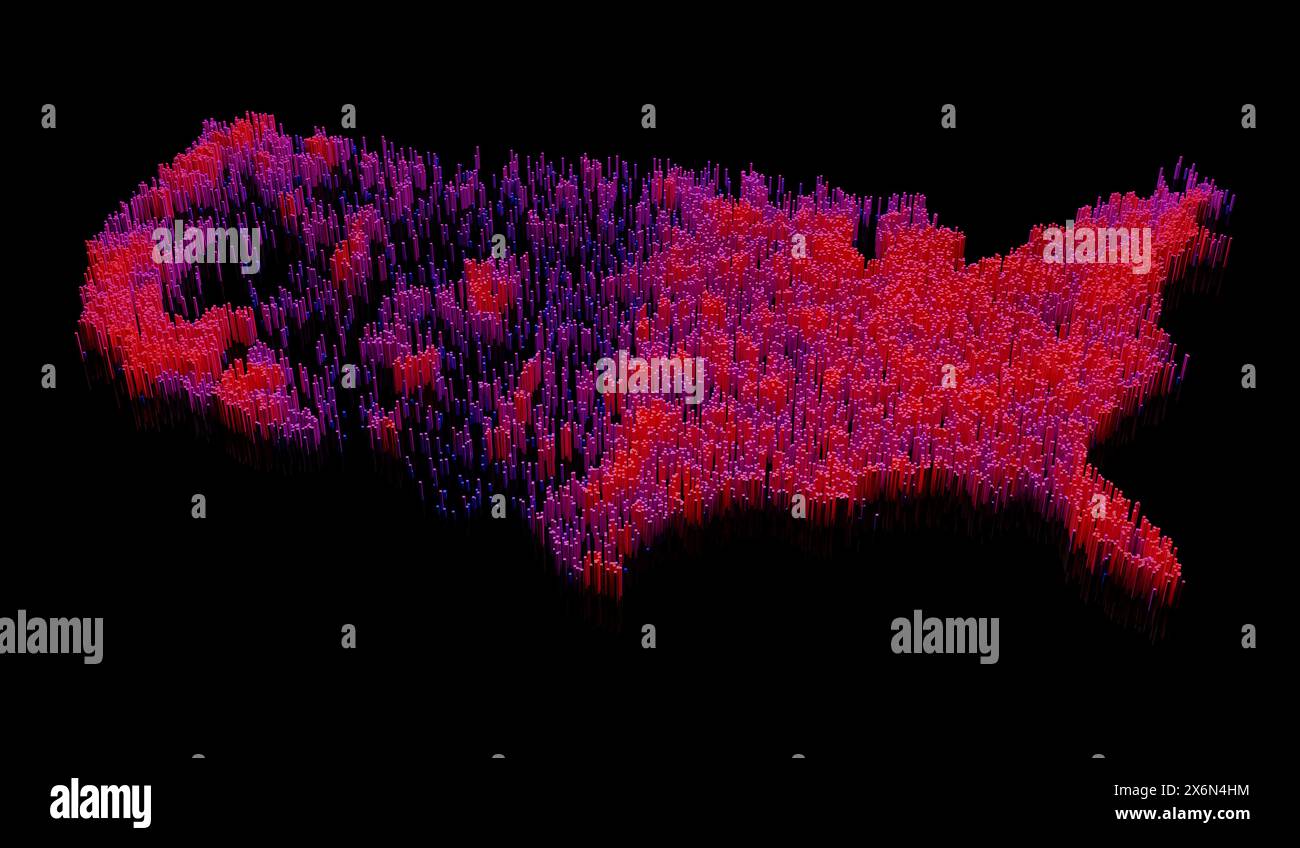 Infografica, mappa termica, popolazione, usa - illustrazione 3D. Foto Stock