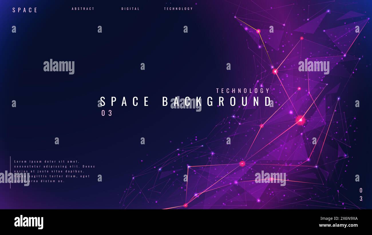 Sfondo spazio viola con oggetti poligonali o plesso abstarti. Illustrazione Vettoriale