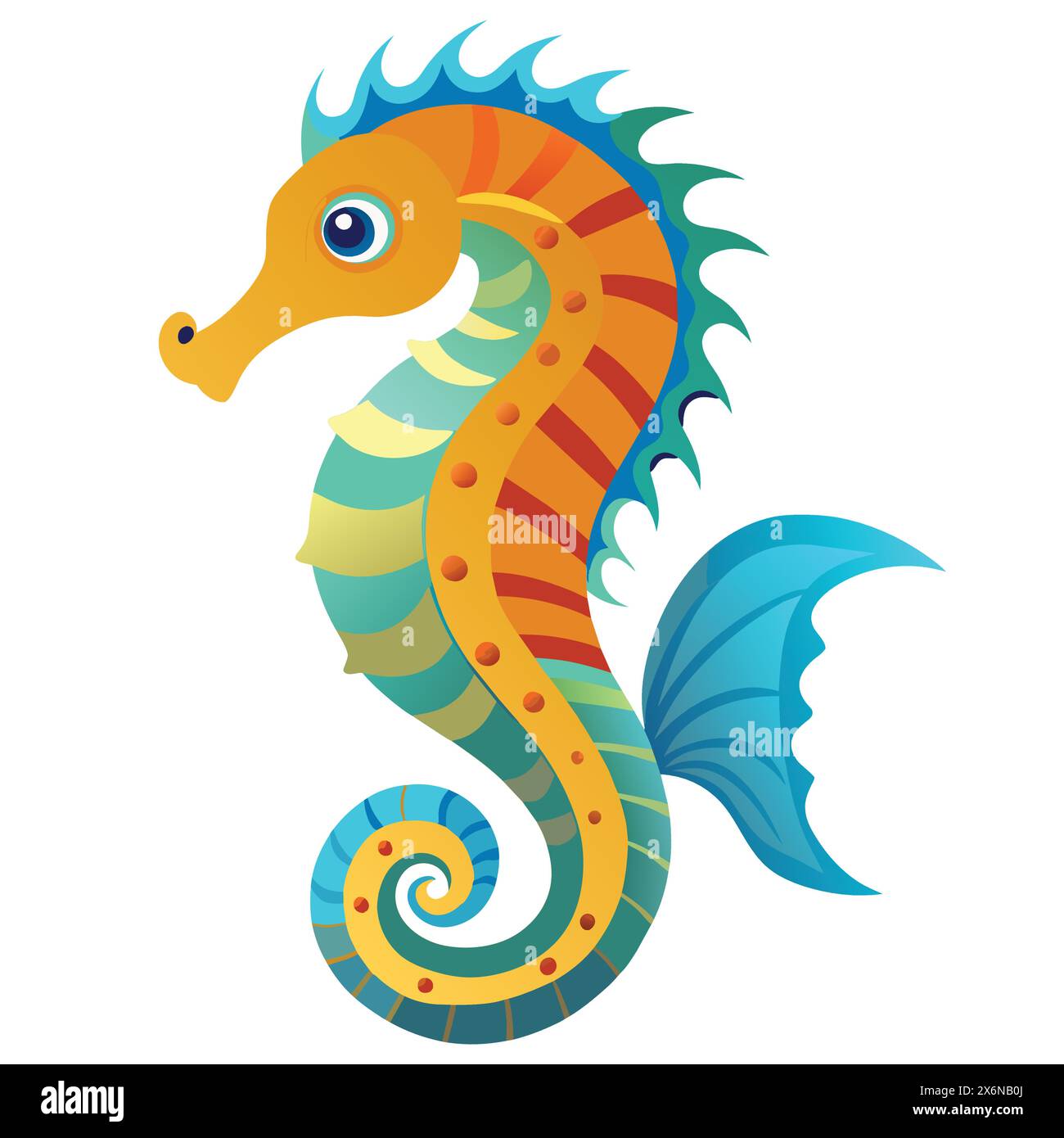 Un disegno a cartoni di un cavalluccio marino con una coda blu. Illustrazione Vettoriale