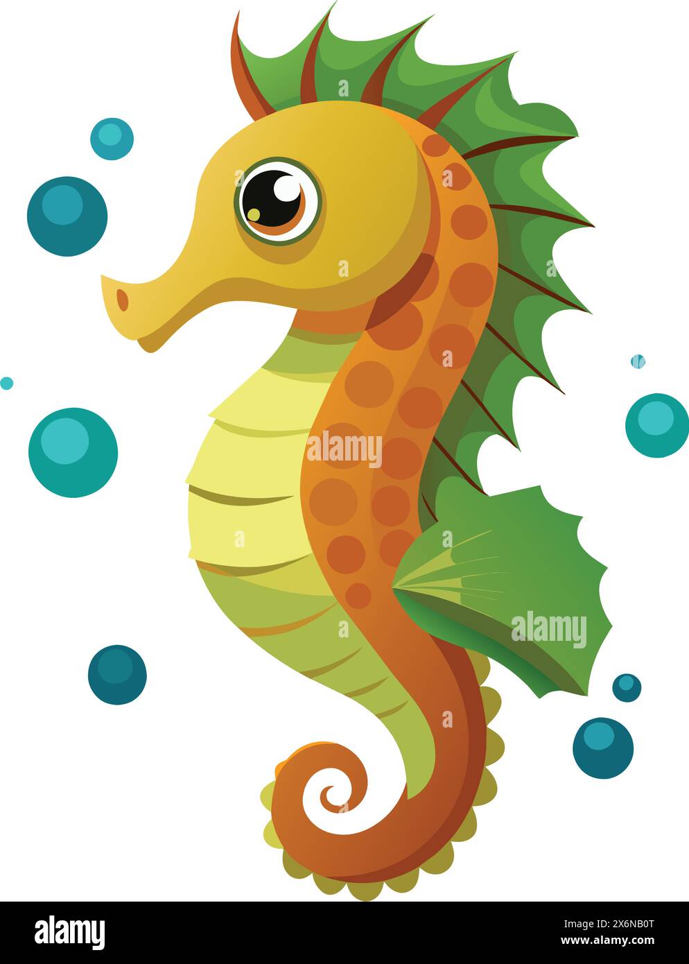 Un disegno a cartoni di un cavalluccio marino con una coda blu. Illustrazione Vettoriale