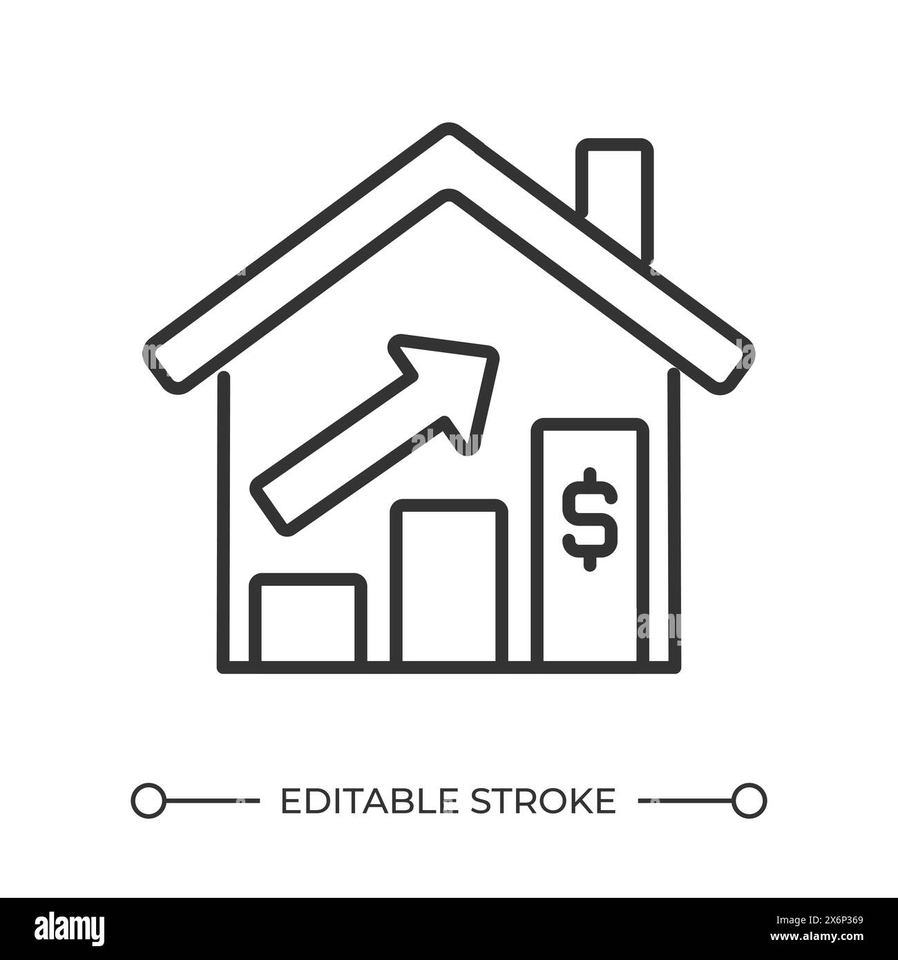 Icona lineare aumento dei prezzi delle case Illustrazione Vettoriale