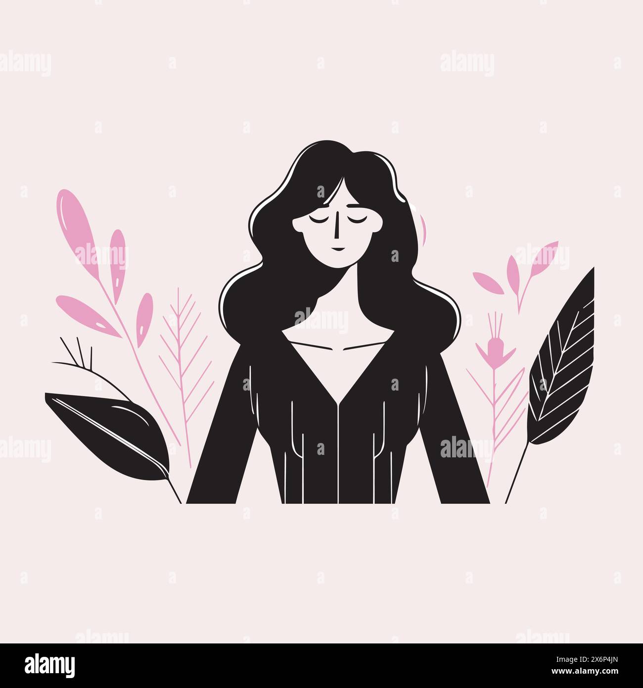 Affascinanti illustrazioni di personaggi femminili e femminili: Pose diverse con un tocco di rosa per progetti creativi Illustrazione Vettoriale