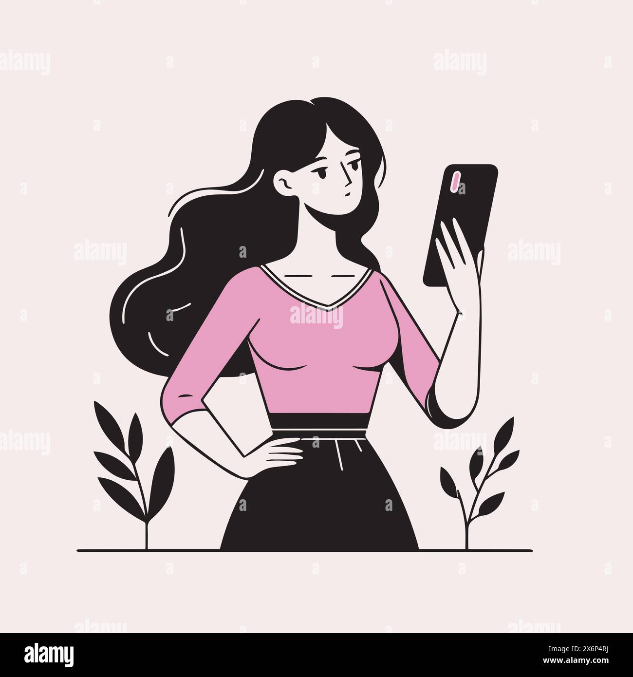 Affascinanti illustrazioni di personaggi femminili e femminili: Pose diverse con un tocco di rosa per progetti creativi Illustrazione Vettoriale