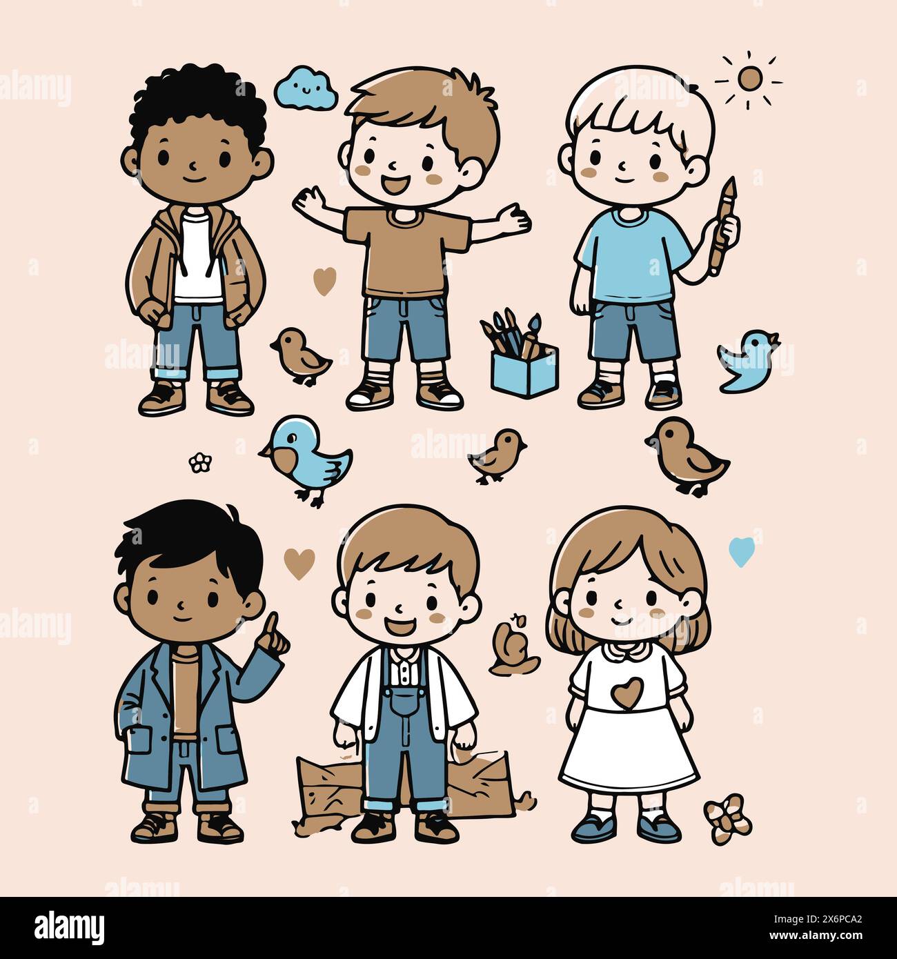 Charming Collection of Child Character Vector Illustrations: Espressioni diverse per design creativi e divertenti Illustrazione Vettoriale