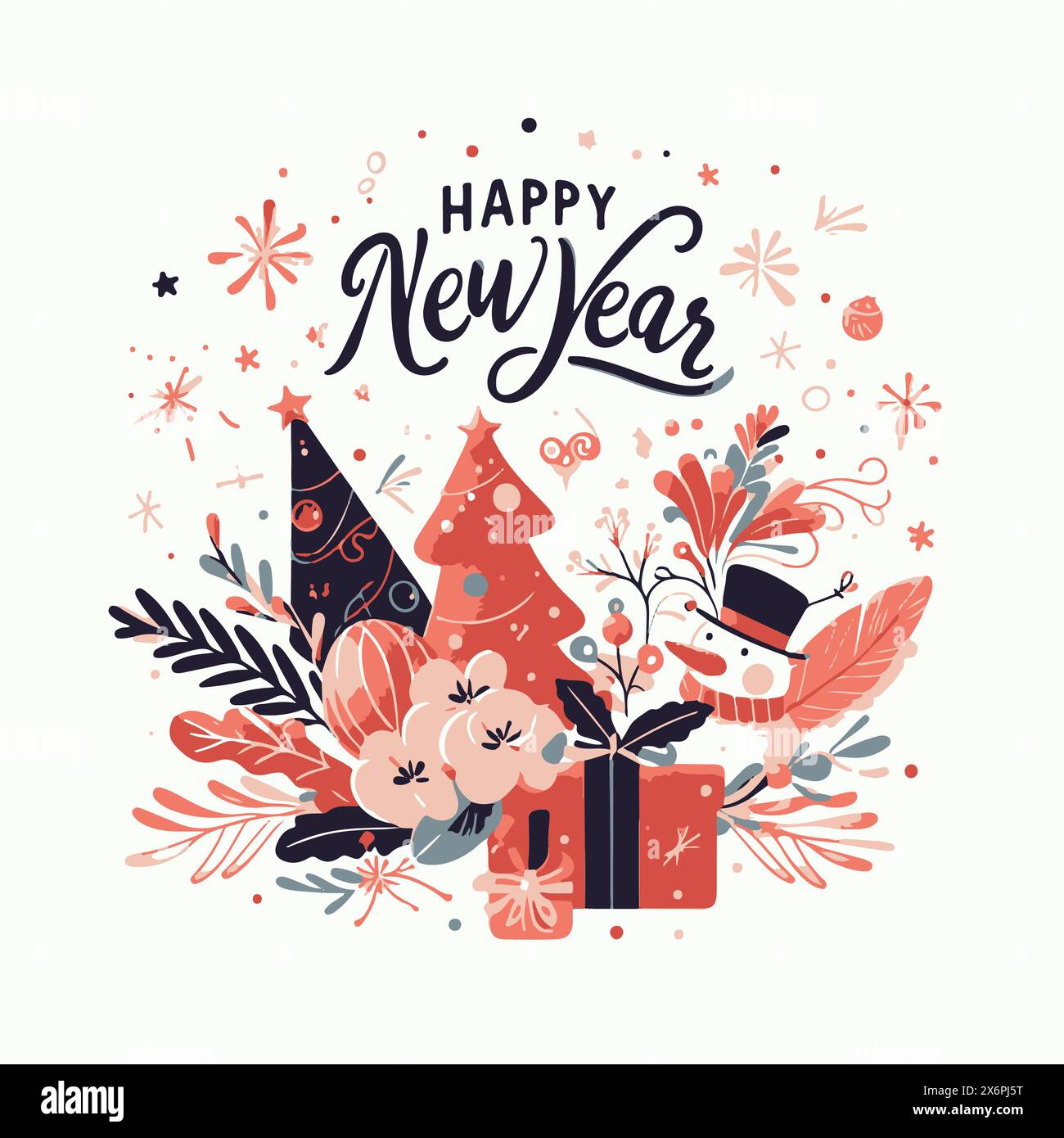 Vivaci "felice anno nuovo" illustrazioni vettoriali: Disegni celebrativi per accogliere il nuovo anno con gioia Illustrazione Vettoriale