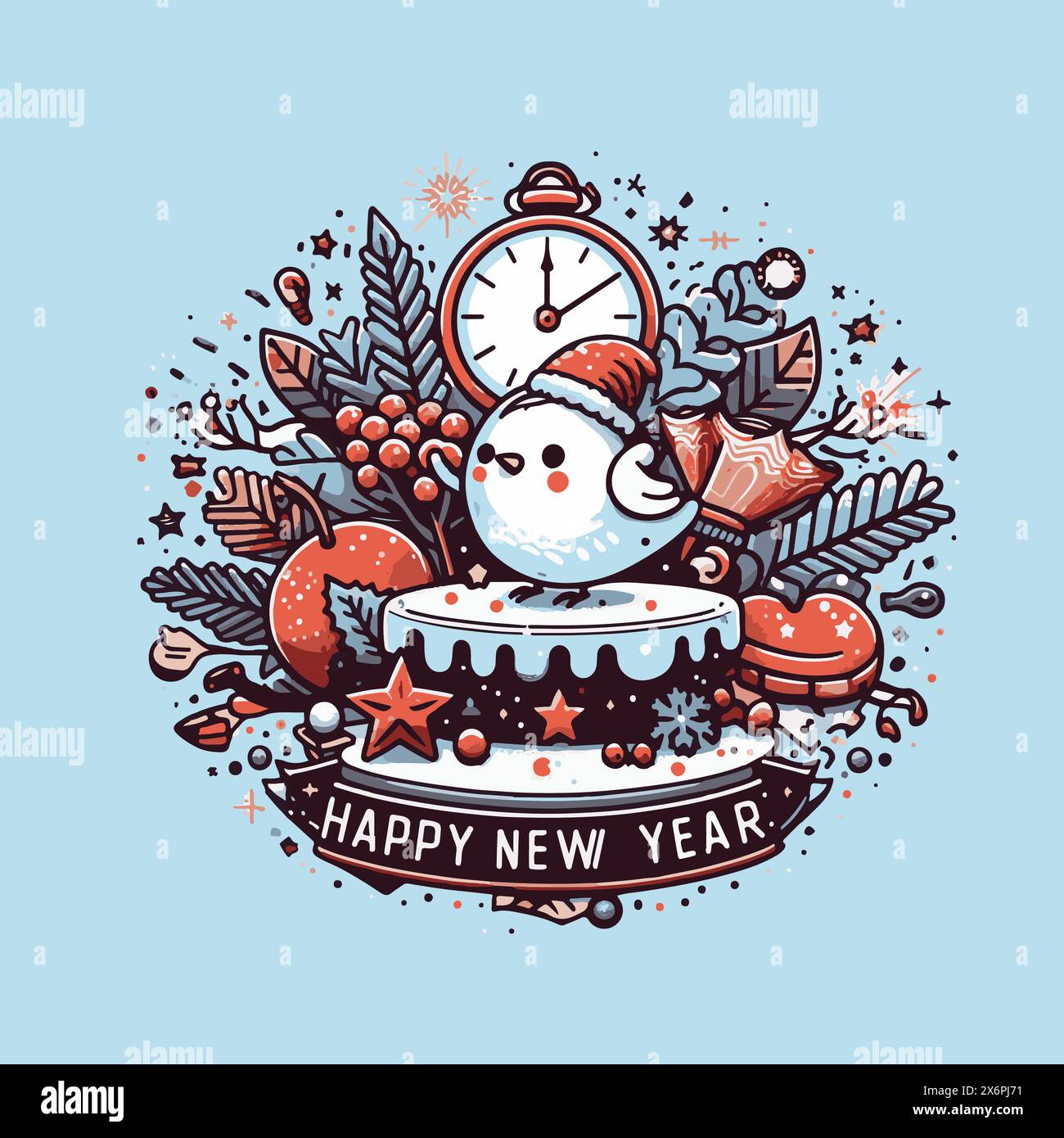 Vivaci "felice anno nuovo" illustrazioni vettoriali: Disegni celebrativi per accogliere il nuovo anno con gioia Illustrazione Vettoriale