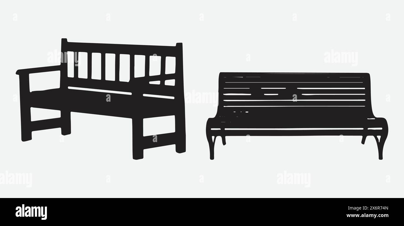 Accattivanti silhouette Park Bench, Un viaggio visivo di tranquillità e riflessione Illustrazione Vettoriale