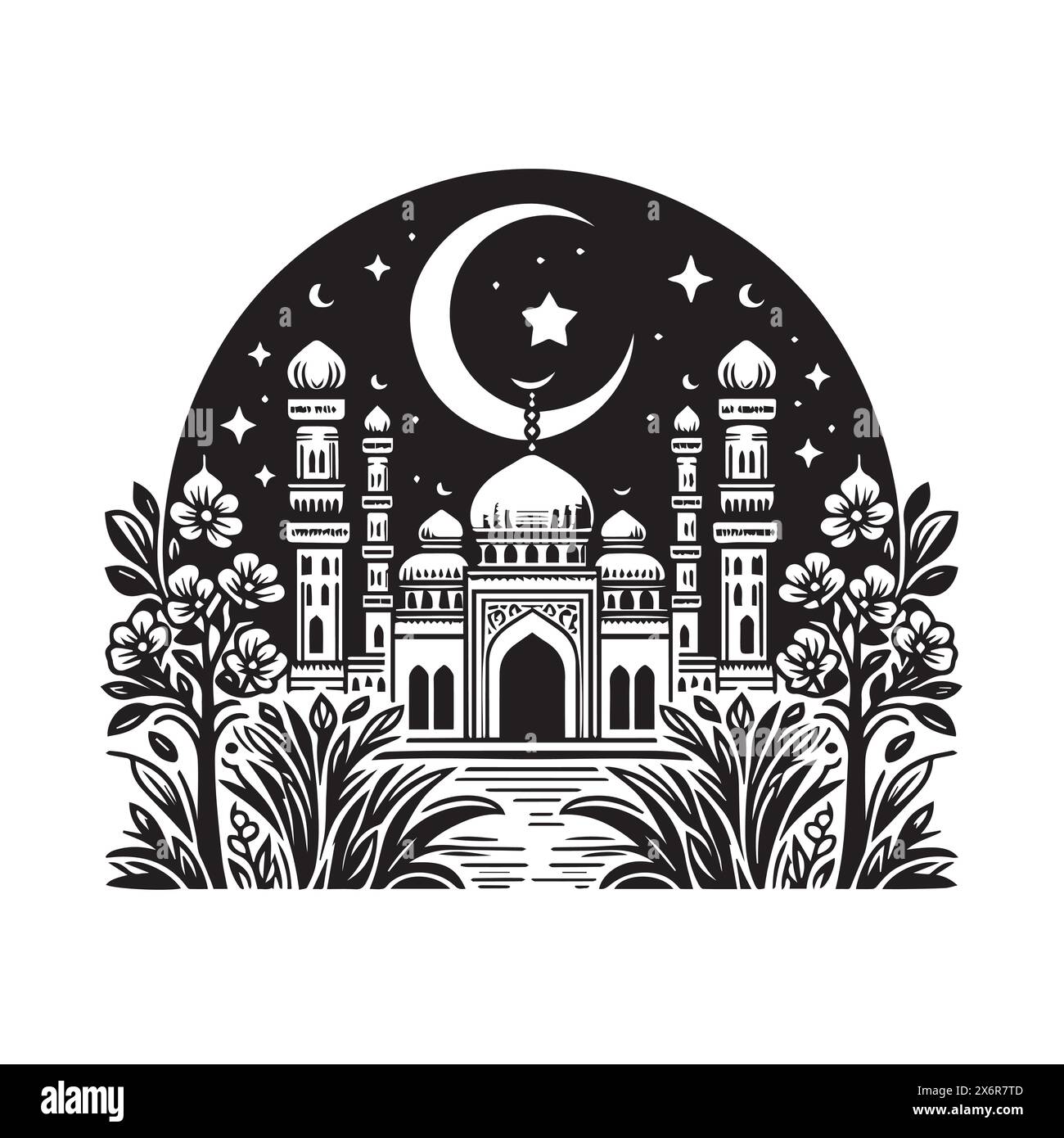 Sagome della moschea e Line Art: Raffinate illustrazioni vettoriali per il design culturale e artistico Illustrazione Vettoriale