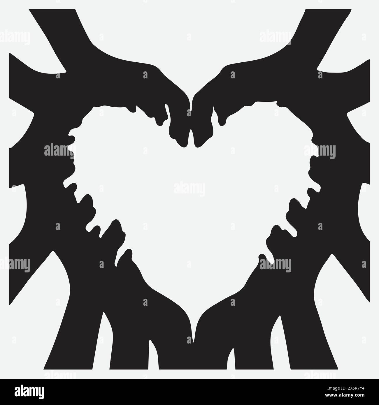Accattivanti silhouette a mano a forma di cuore, espressioni di amore in Shadows Illustrazione Vettoriale