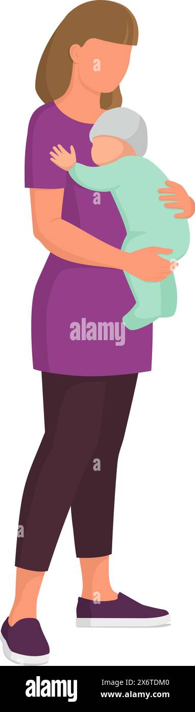 Madre felice che tiene in braccio il suo bambino, a tutta lunghezza, isolato Illustrazione Vettoriale