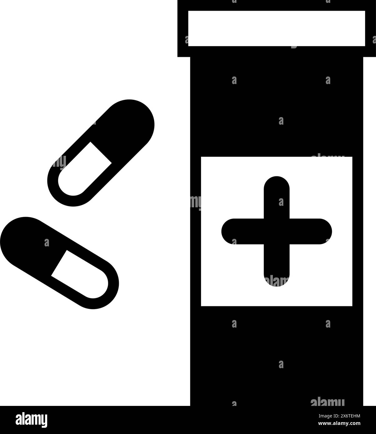 Farmaci, farmaci e bottiglia di pillole, icona isolata Illustrazione Vettoriale