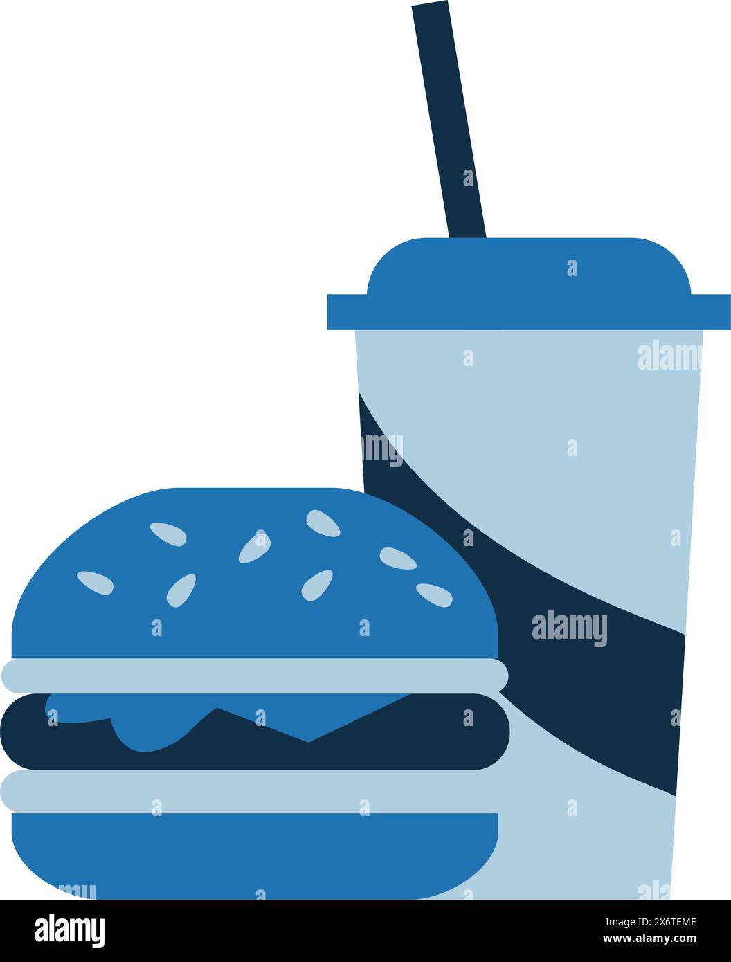 Icona del fast food e del mangiare malsano: hamburger e drink da asporto Illustrazione Vettoriale