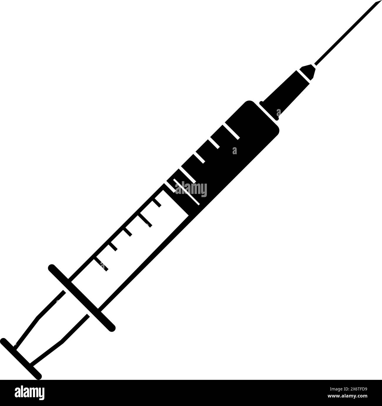 Icona siringa caricata in un colore: Concetto di farmaci e farmaci Illustrazione Vettoriale