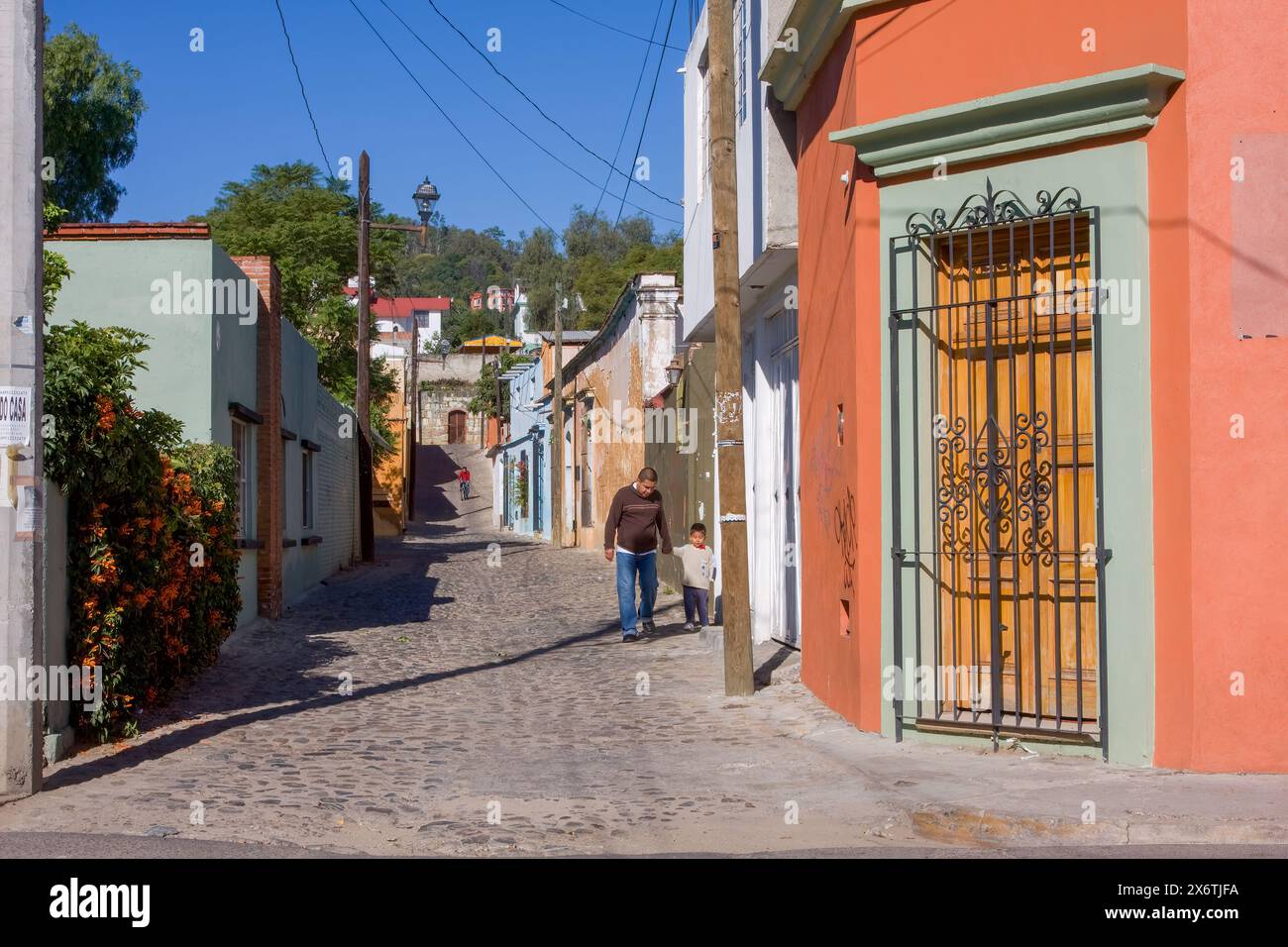 Oaxaca; Messico; Nord America. Street Scene, Calle de Morelos, zona residenziale. Foto Stock