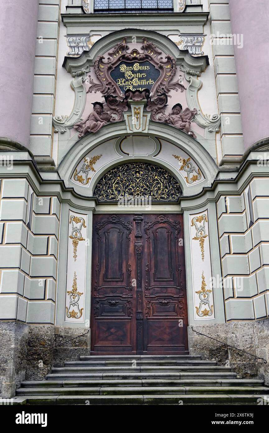 Cancello d'ingresso, Basilica di Sant'Alessandro e San Teodoro, Monastero di Ottobeuren, Allgaeu, Svevia, Baviera, Germania Foto Stock