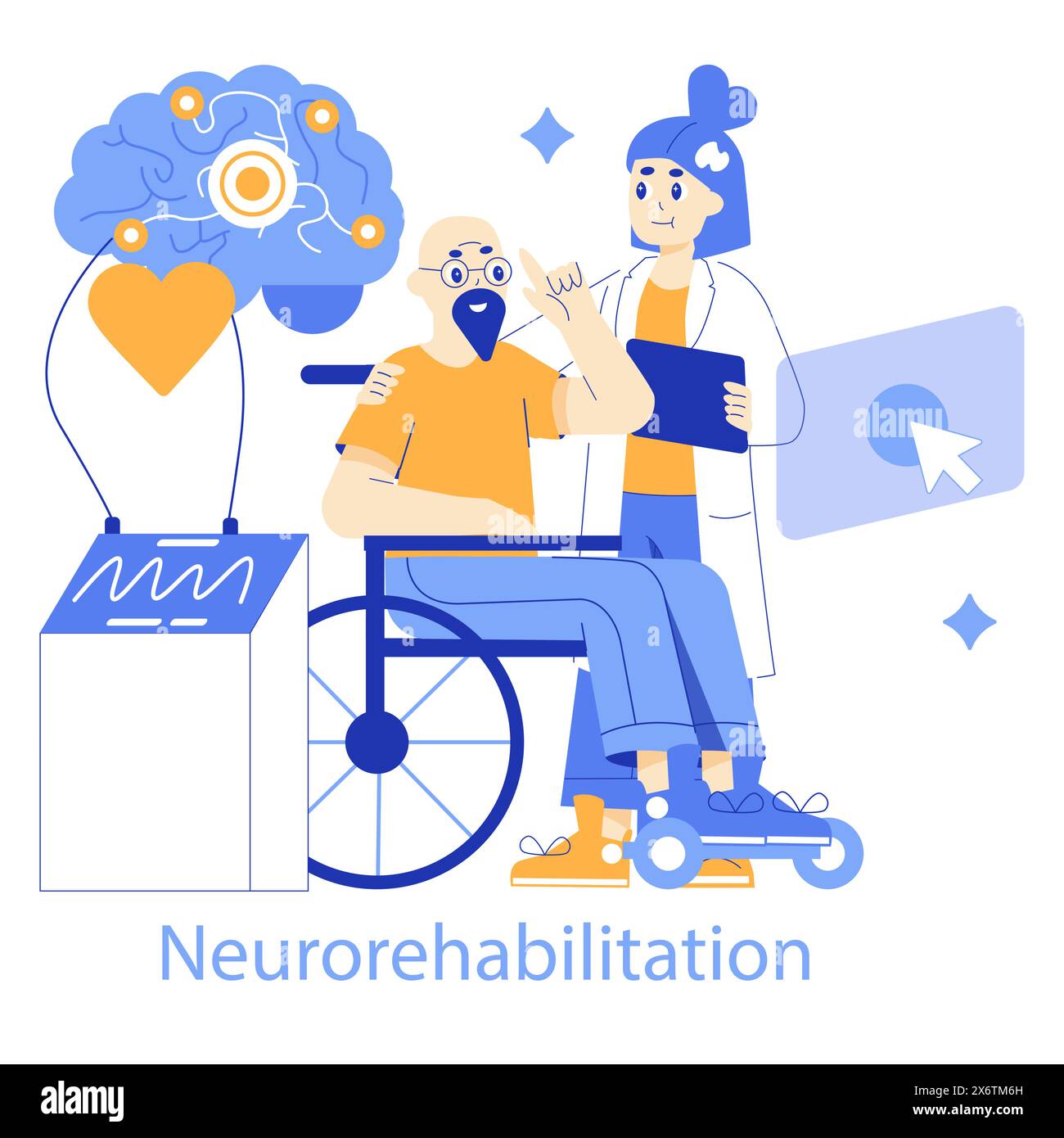 Concetto di neuroreabilitazione illustrazione di un vettore elevante che raffigura il percorso del paziente verso il recupero attraverso la terapia neurologica avanzata e supporta l'illustrazione vettoriale Illustrazione Vettoriale
