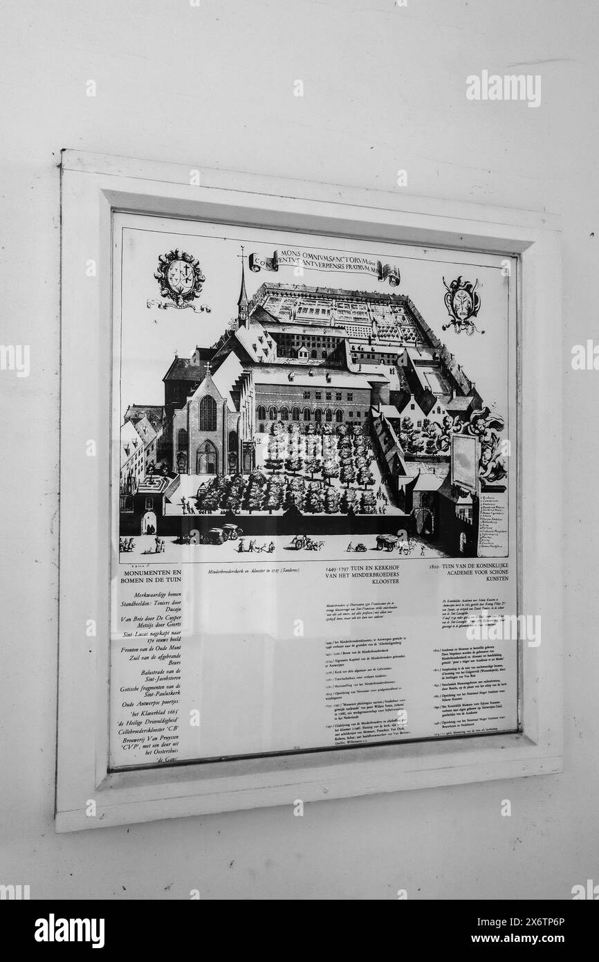 Anversa, Belgio - 22 ottobre 2023: Mappa d'epoca della Royal Academy of fine Arts di Anversa, un'accademia d'arte situata ad Anversa, Belgio. E' una delle t Foto Stock