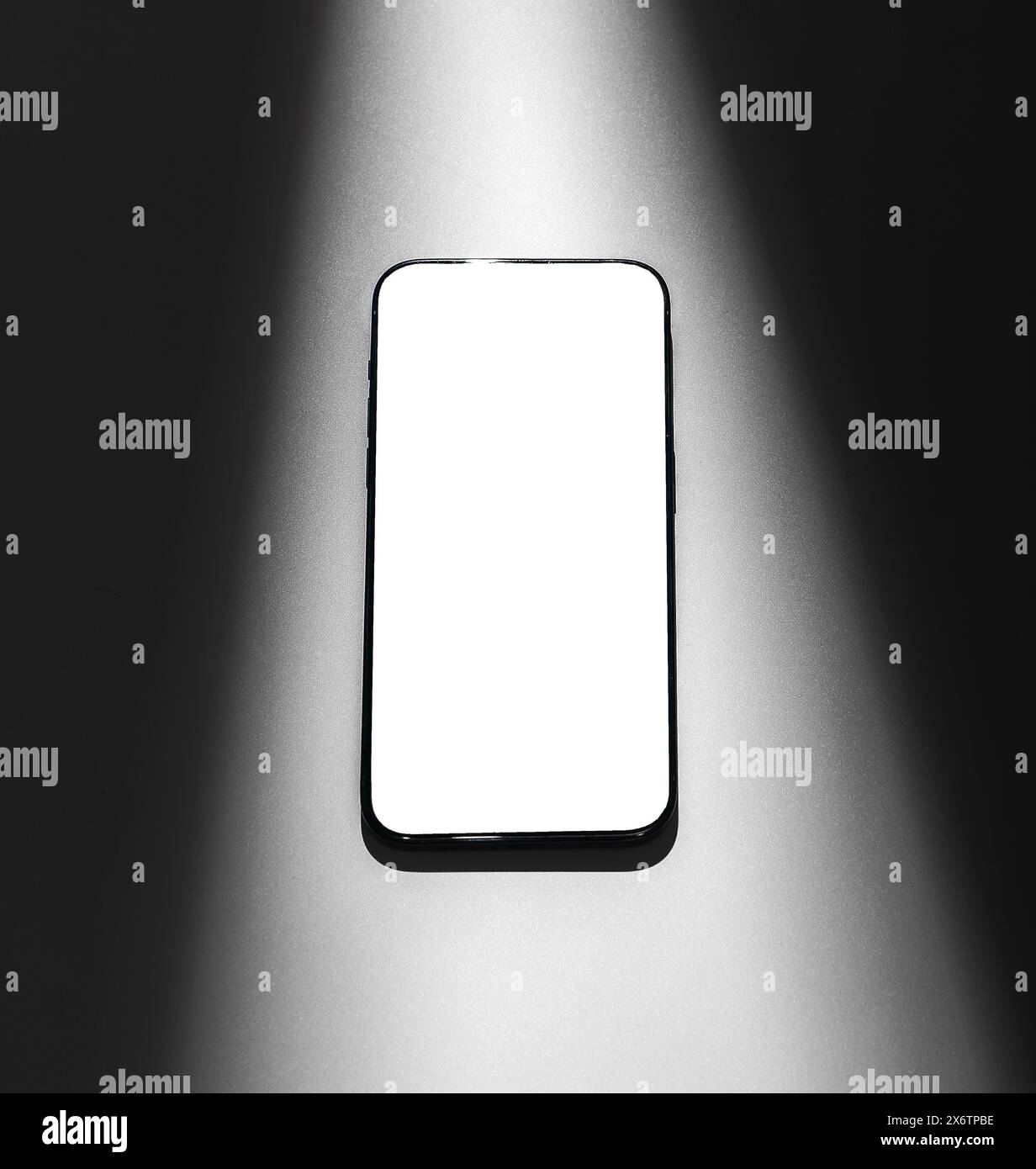 Modello di telefono cellulare, design pulito e vuoto. Modello di schermo vuoto, display dello smartphone trasparente. Foto Stock