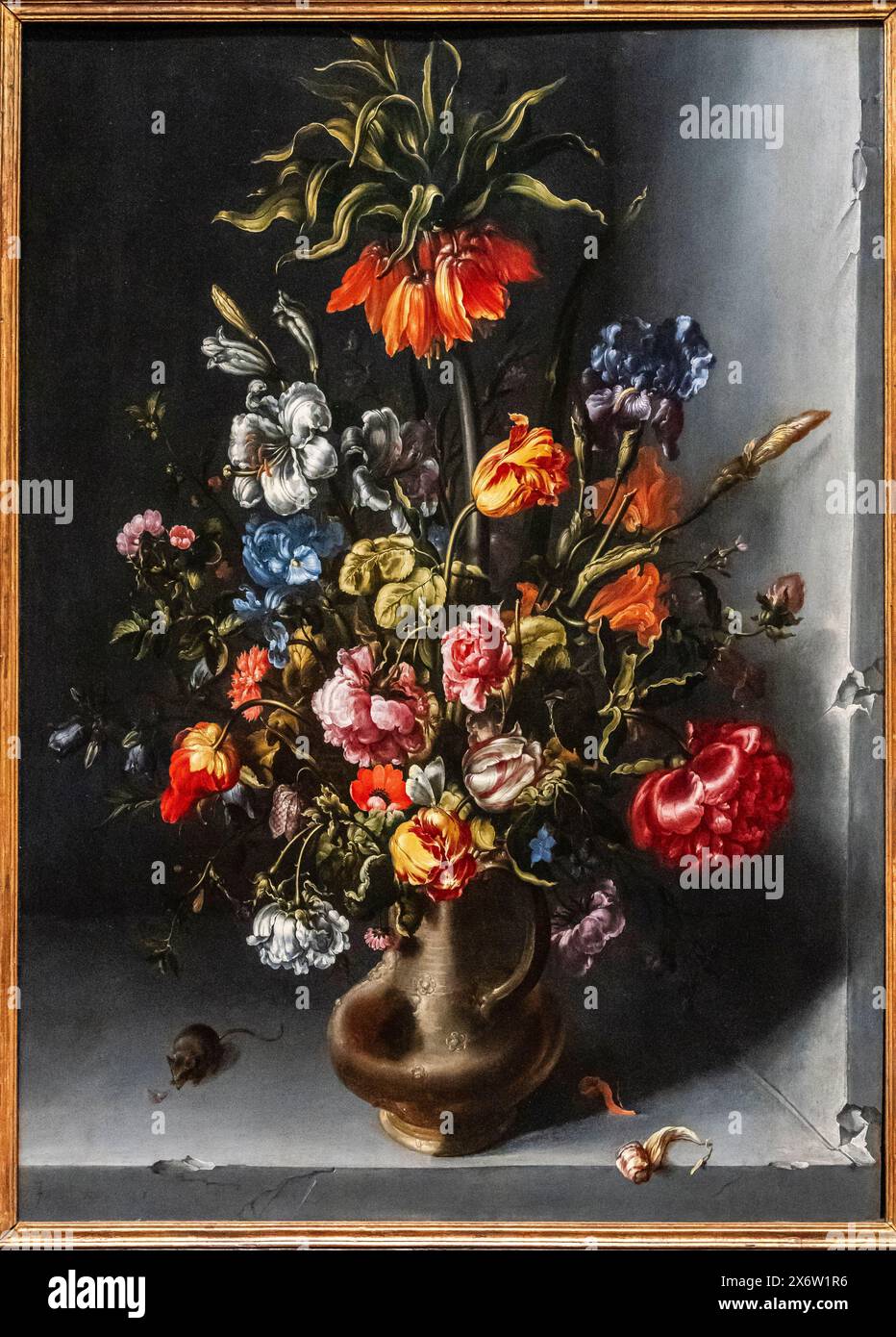 Fiore natura morta con una Fritillaria Imperiale della Corona in una nicchia di pietra, Jacob Woutersz Vosmaer, olio su tavola, 1613, Amsterdam, paesi Bassi. Foto Stock